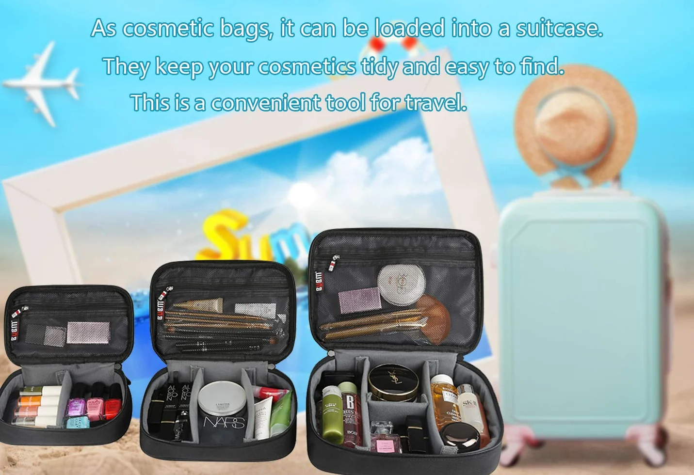 BUBM 3pcs/Set Waterproof Universal Electronics Accessories Travel Organizer Carrying Case Camera Lens Charger Cable Organiser Triple Set(Large, Medium, Small)-Black