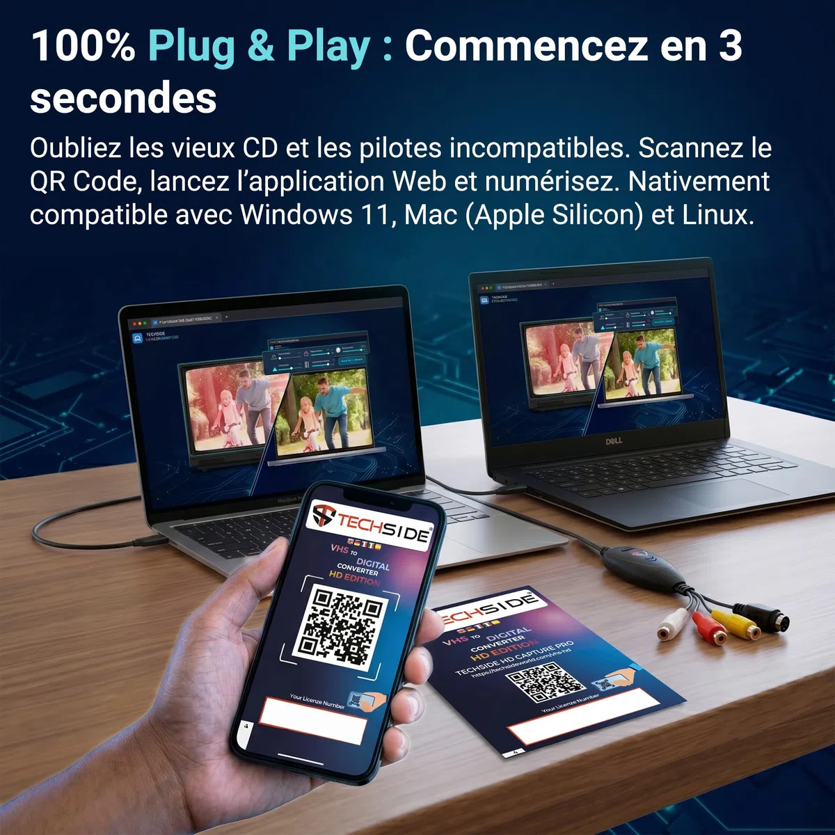 TechSide Video Capture 2026: convertisseur VHS numerique Analogique USB 2.0 | Carte d Acquisition | Capture Video Adaptateur VHS / Hi8 pour Magnétoscope VHS Neuf Windows 11/10