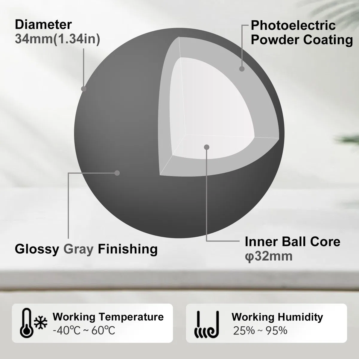 SANWA Trackball 34mm/1.34in, Bille de Remplacement pour Logitech M575, M570, MX Ergo, Perixx, Kensington et Autres Souris Trackball Compatibles, Noir Brillant