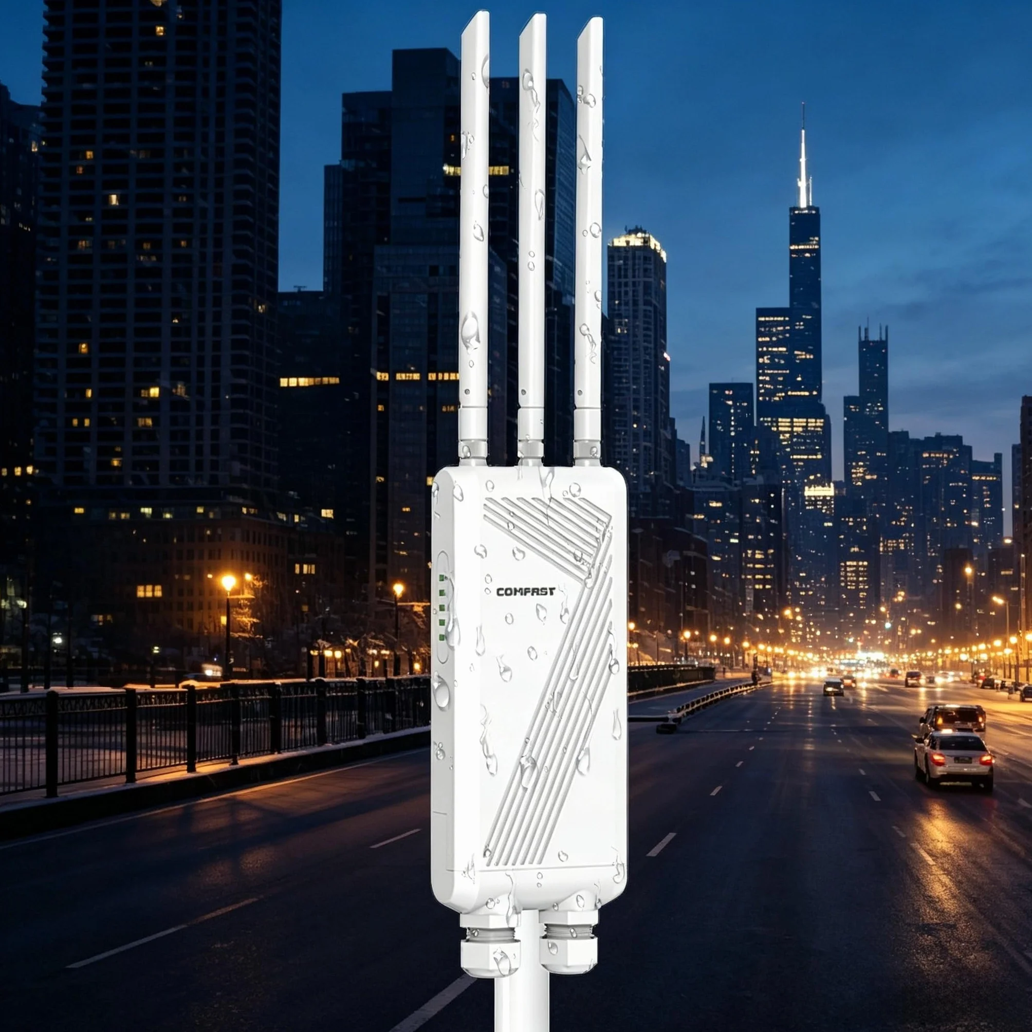 COMFAST Répéteur WiFi 7 Extérieur BE3600 Mbps, Outdoor Point d'accès Double Bande 2.4G/5GHz avec 3 Antenne, 3 Port Gigabit, 48V PoE/12V DC, IP66, MU-MIMO, Longue Portée Repetiteur WiFi Exterieur