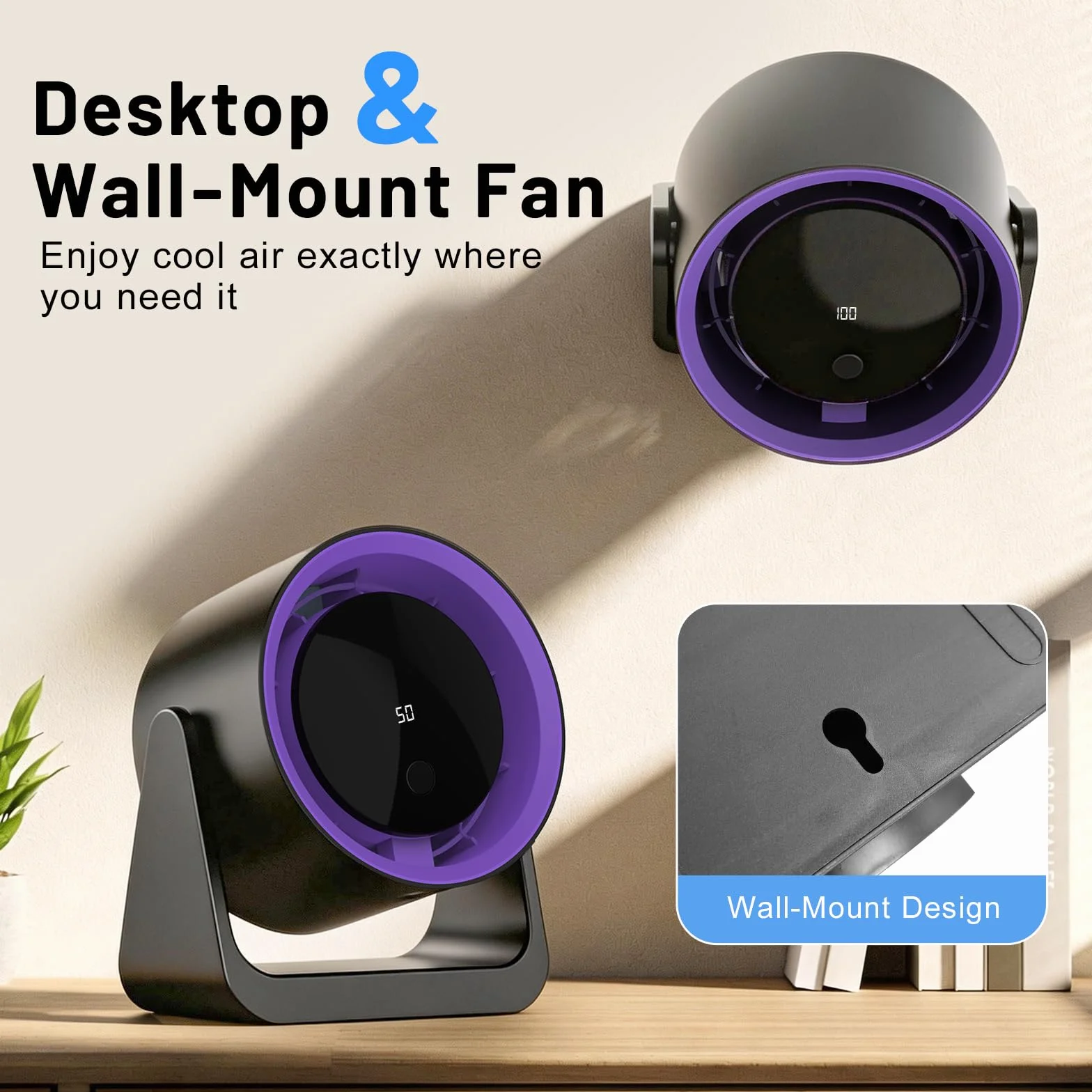 Ventilateur de Table USB, Ventilateur Portable Silencieux à 5 Vitesses, Minuterie 3-6-9H, Fixation Murale/Sur Table, Petit Ventilateur USB Puissant pour Bureau Maison Chambre, Cadeau Été