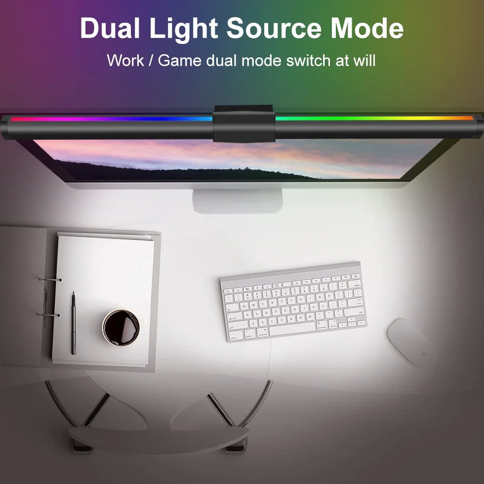 PC Moniteur USB Monitor Light Bar 44CM Contrôle Tactile Barre de Lampe de Moniteur Double Light avec Lumière de Couleurs Températures Soins Oculaires avec 3 modes d'éclairage pour Office Home Gaming