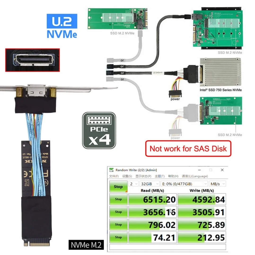 chenyang Oculink SFF-8612 vers PCI-E 4.0 NVME M.2 M-Key Câble d'extension avec support de fente 8/12 cm pour carte graphique externe et SSD