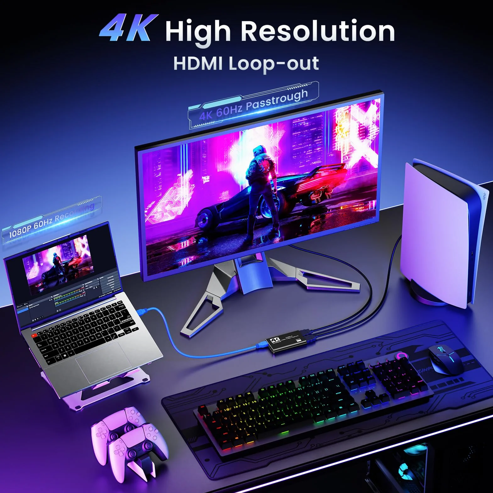 Papeaso Carte de Capture HDMI 4K, 1080P 60FPS USB 3.0 Appareil de Capture Vidéo pour Streaming, Compatible avec Switch, PS5, PS4, Xbox, Caméra, PC