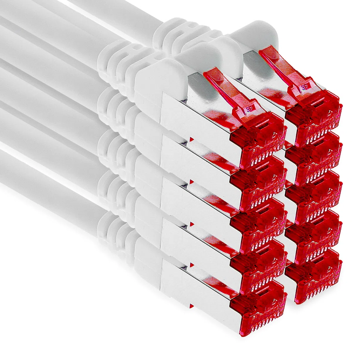 1aTTack.de - 10x 1m câble patch CAT6 S/FTP PIMF blindage câble réseau CAT.6 RJ45 câble Ethernet routeur LAN DSL commutateur modem panneau de brassage - blanc - 10 pièces