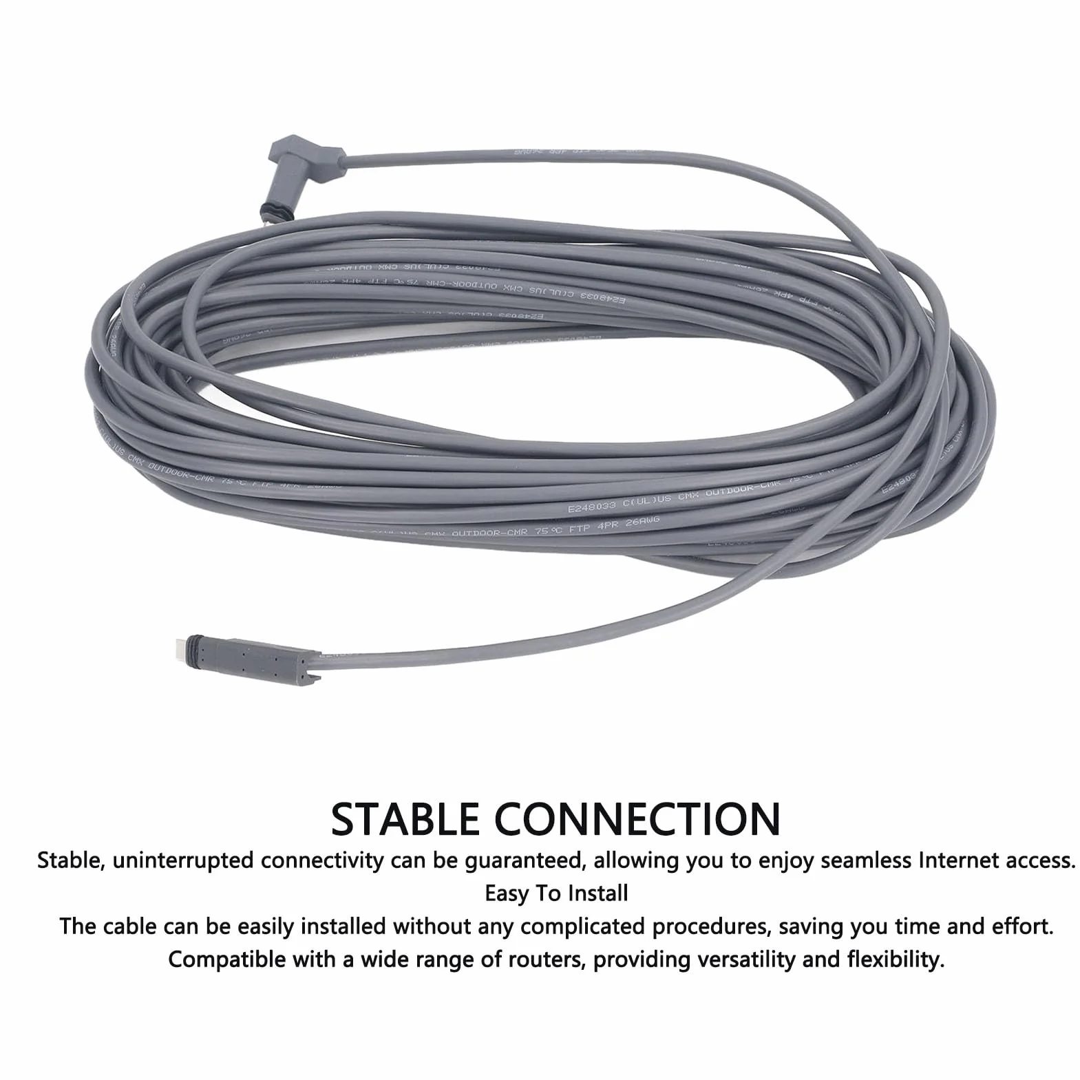 Yunir Câble de Remplacement Rectangulaire Starlink Satellite V2 de 30 Pieds, Couleur Grise Multifonctionnelle de 30 Pieds pour Fil Starlink V2, Connexion Stable, Robuste et Durable,