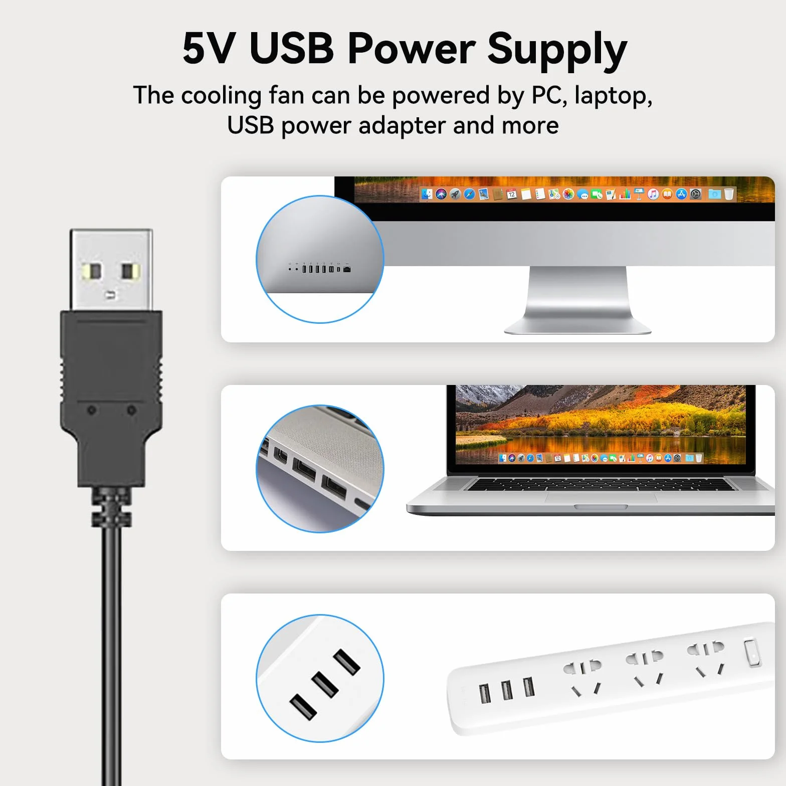 ELUTENG Ventilateur USB 120mm 2 en 1 5V, 3 Vitesses Double Rangée avec 8 Pieds Absorbant les Chocs Petit Ventilateur PC Silencieuse pour PS5/Ordinateur Portable/TV Box/Routeur