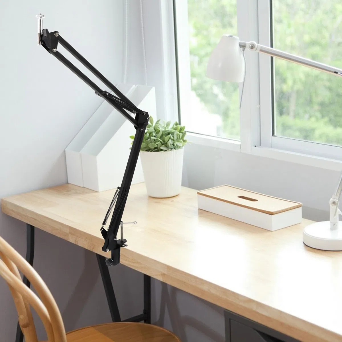 Support de Webcam Métallique Pince de Bureau, Bras Articulé Réglable 1/4 pour Fixation Caméra, Angle et Hauteur Ajustables, Utilisation Polyvalente pour Streaming