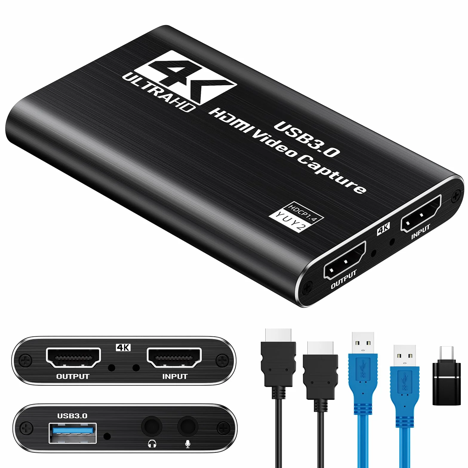Papeaso Carte de Capture HDMI 4K, 1080P 60FPS USB 3.0 Appareil de Capture Vidéo pour Streaming, Compatible avec Switch, PS5, PS4, Xbox, Caméra, PC