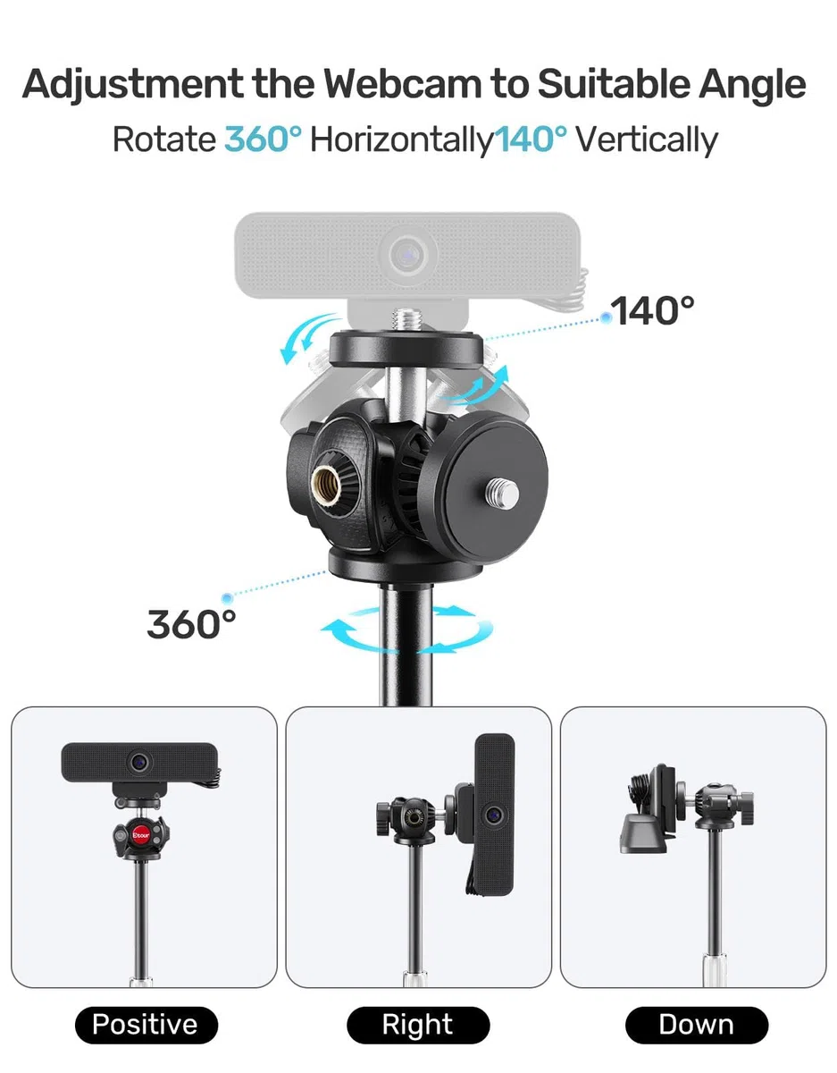 Pied de Webcam pour Bureau de Table Ajustable, pour Logitech C922 C930e C920 C615 C960 C920x BRIO 4K NexiGo N60 Téléphone GoPro, avec Filetage 1/4", pour Le Streaming en Direct