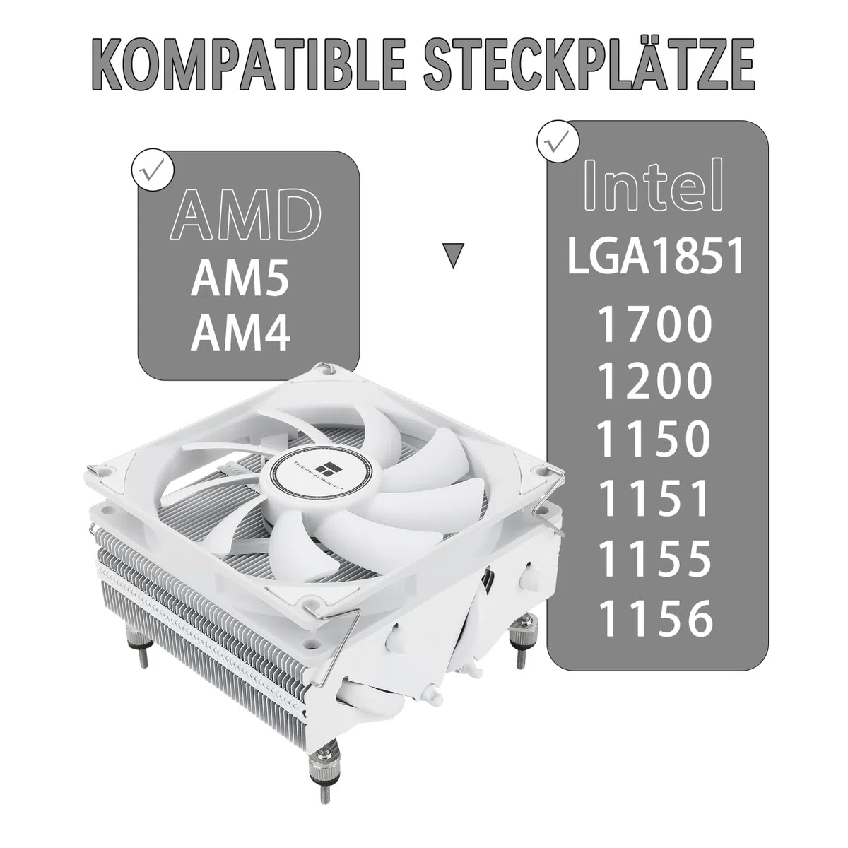 TR-Thermalright AXP90 X47 Blanc Refroidisseur de CPU, Ventilateur Silencieux 92mm Bas Profil-2700tr/min, pour AM4/AM5, Intel LGA1851/1700/115x/1200, Refroidisseur PC Bas Profil pour ITX