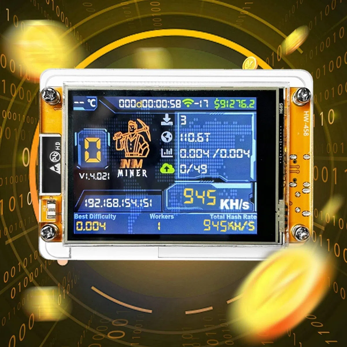 + Boîtier 945KH/S Harshrate 2,8 Smart Display Bitcoin Crypto Solo Lotery Miner amélioré