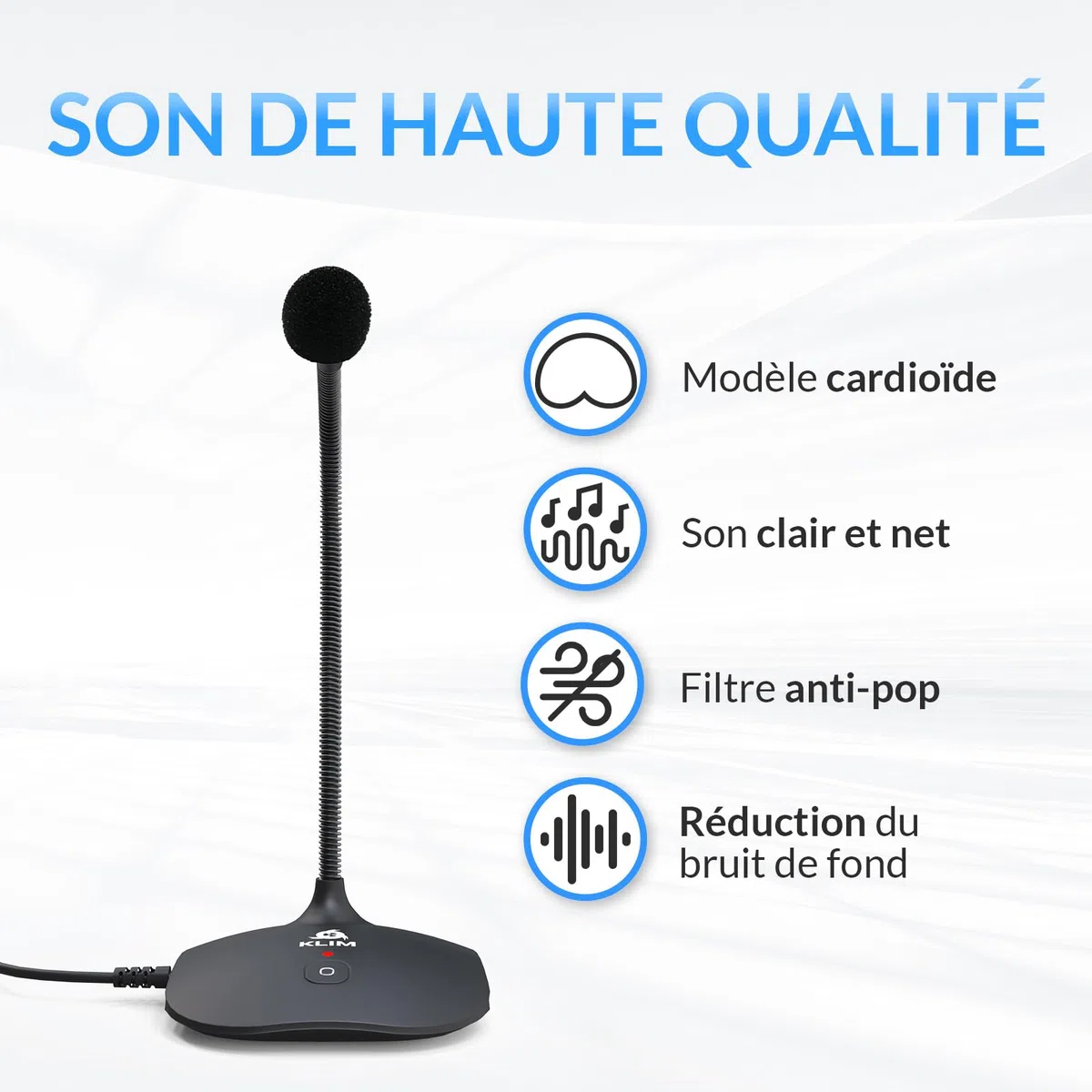 KLIM Talk - Microphone USB PC et Mac - Compatible avec Tout Ordinateur - Micro de Bureau Professionnel - Audio Haute Définition - Nouvelle Version - Noir
