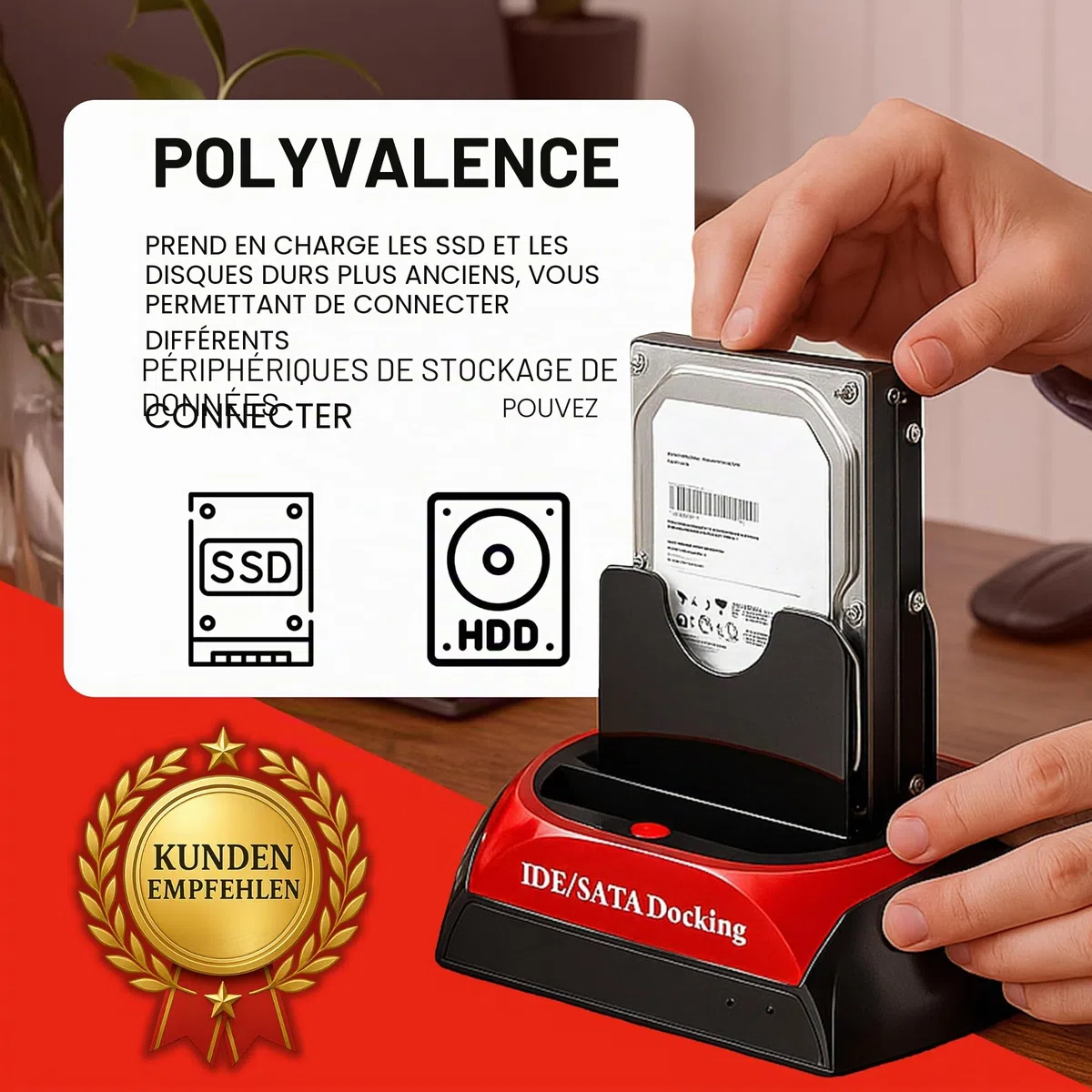 Retoo SATA SSD/HDD Dock pour Disque Dur, 2.5” – 3.5”, SATA I/II/III IDE USB 3.0 Jusqu'à 480 Mb/s, Fonction OTB, Plug&Play, Indicateurs LED, Transfert De Données SATA 1,5GB/s - 3GB/s Stations D'accueil