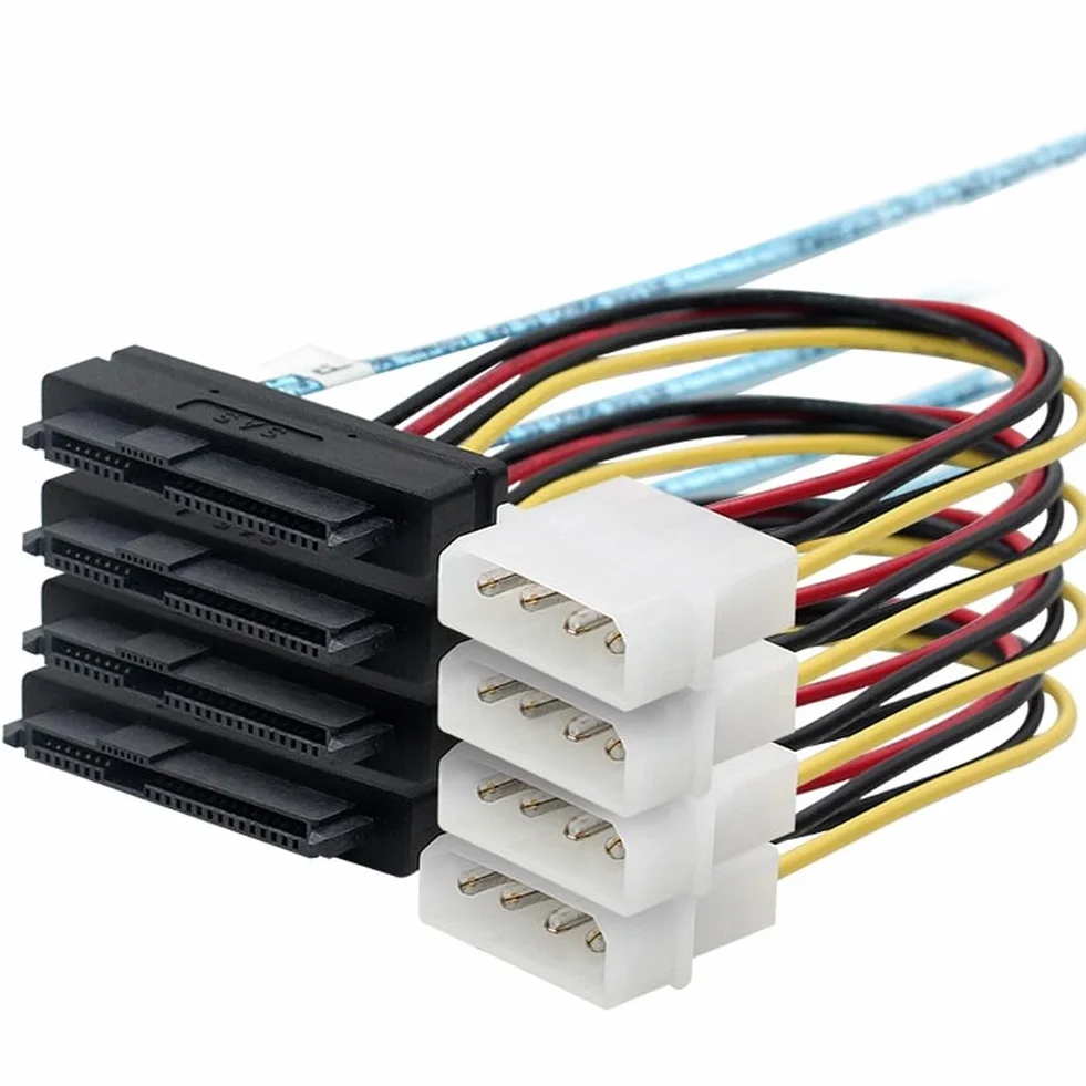 P47CS Mini SAS 36 broches mâle (SFF-8087) vers 4 x 29 broches SFF-8482 4 broches Molex SAS Câble d'alimentation IDE
