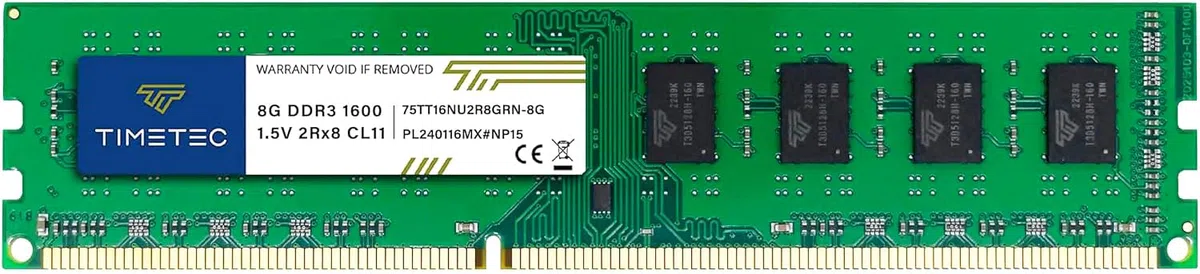 Timetec 8 Go DDR3L/DDR3 1600MHz PC3L-12800/PC3-12800 (PC3-12800U) Non-ECC sans Tampon 1.5V CL11 2Rx8 Double Rang 240 Broches UDIMM Ordinateur de Bureau mémoire RAM Module Mise à Niveau