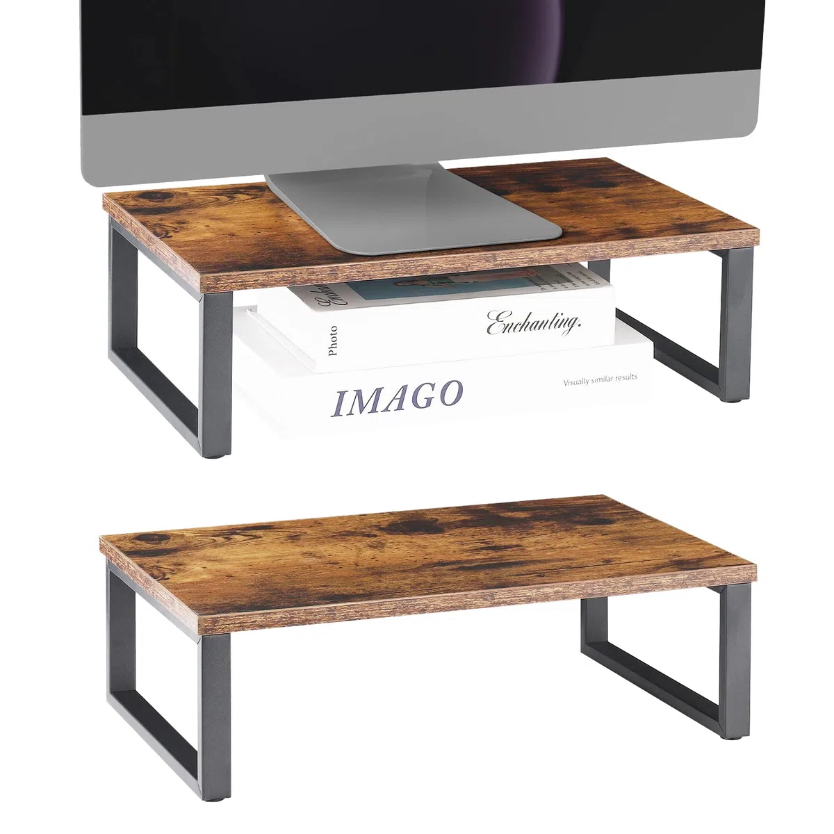 Lot de 2 supports de moniteur en bois pour ordinateur de bureau, étagère de rangement industrielle pour écran, imprimante, ordinateur portable, MacBook, ordinateur portable, PC (marron foncé)