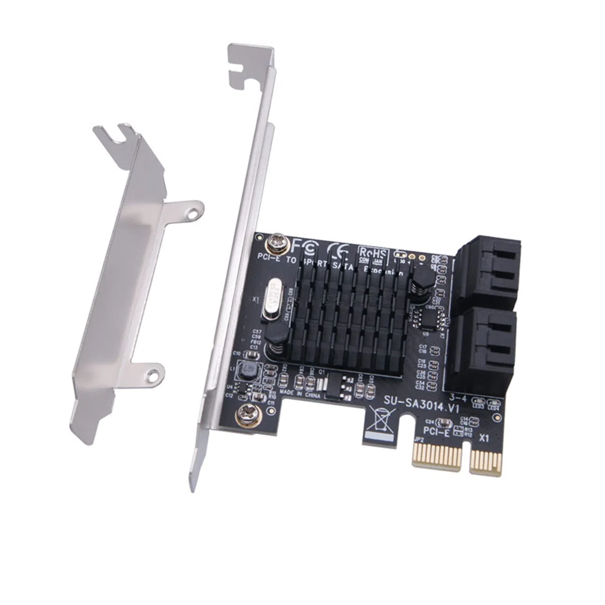Carte PCIE SATA 4 ports 6 Gbps SATA 3.0 PCIE avec 4 câbles SATA, support et dissipateurs thermiques