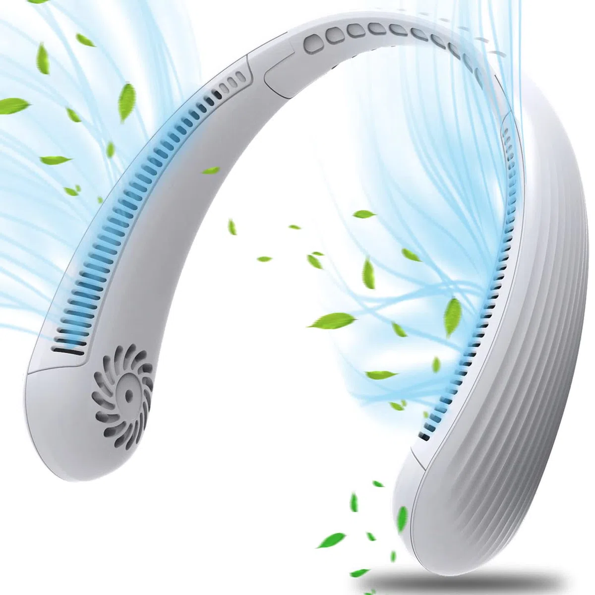 Ventilateur cou Portable,USB Ventilateur 4000mAh Rechargeable sans lame Silencieux personne Collier Ventilateur Nuque Refroidisseur 3 Vitesses, pour Bureau (Blanc)