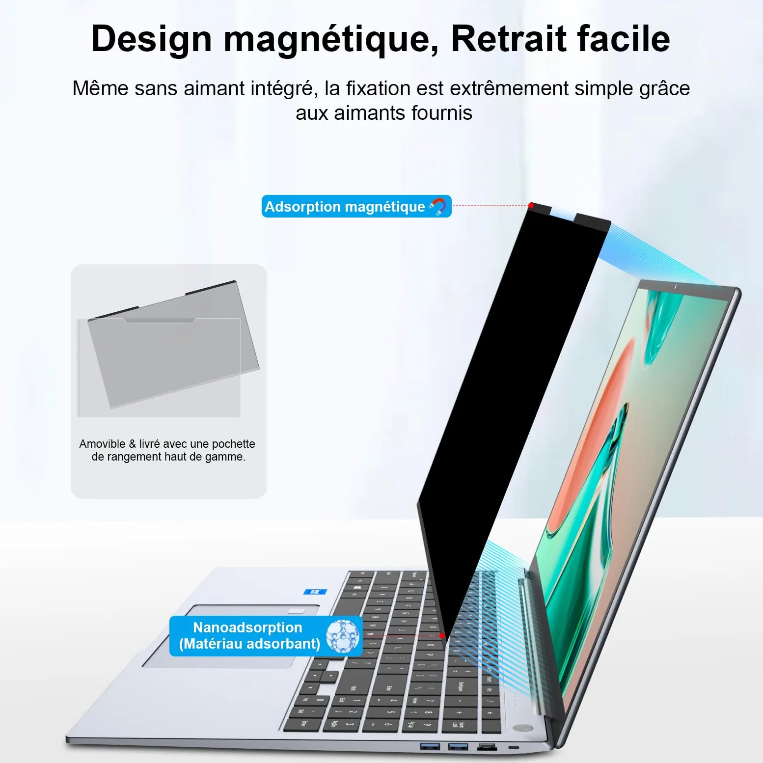STARY Magnétique Filtre de Confidentialité pour Ordinateur Portable 14 Pouces 16:10 - Ecran Confidentialité Anti Espion,Anti-Lumière Bleu Laptop Privacy Screen Protector