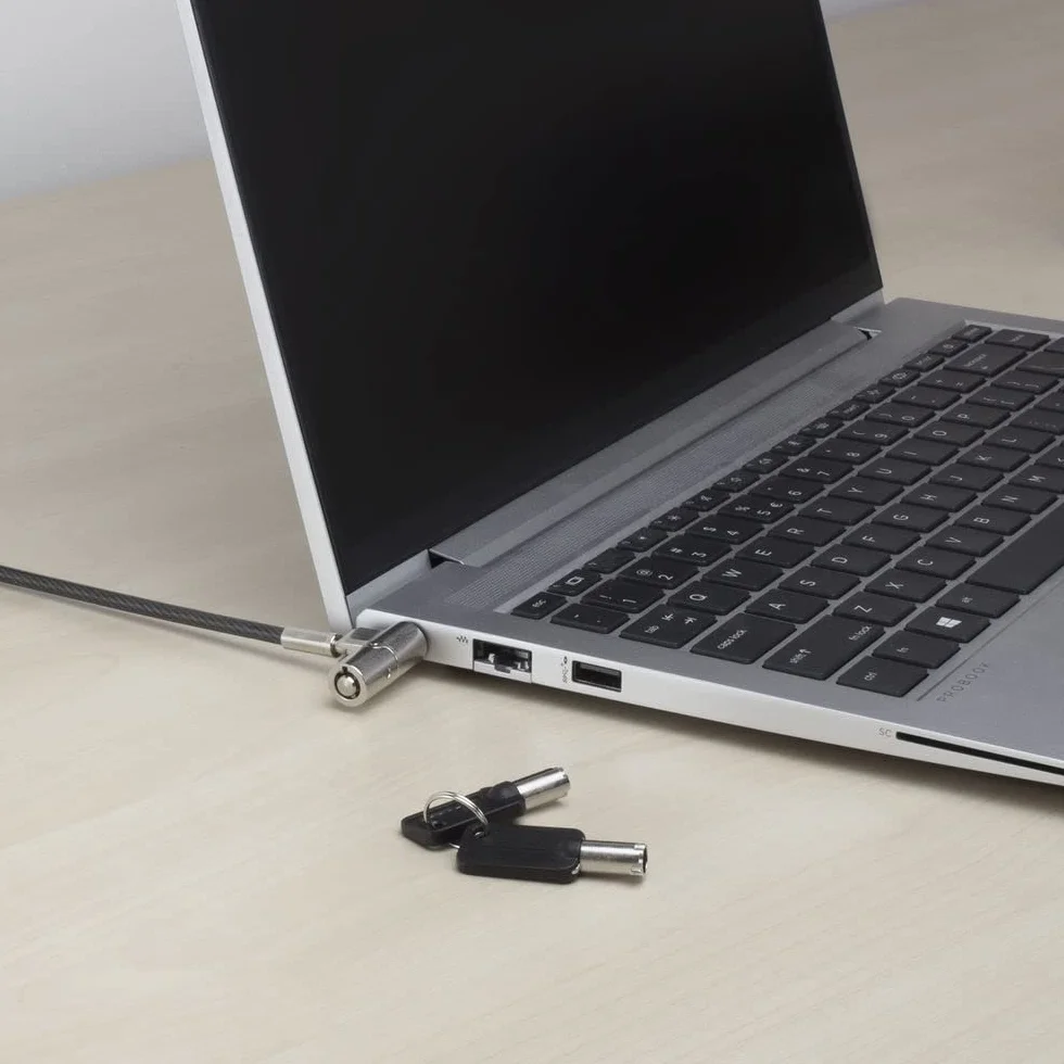 ACT AC9030 Câble de sécurité pour ordinateur portable 2 m, câble Keyed Cable, Nano Slot pour ordinateur portable, tête de serrure pivotante, serrure pour ordinateur portable HP, câble antivol portable