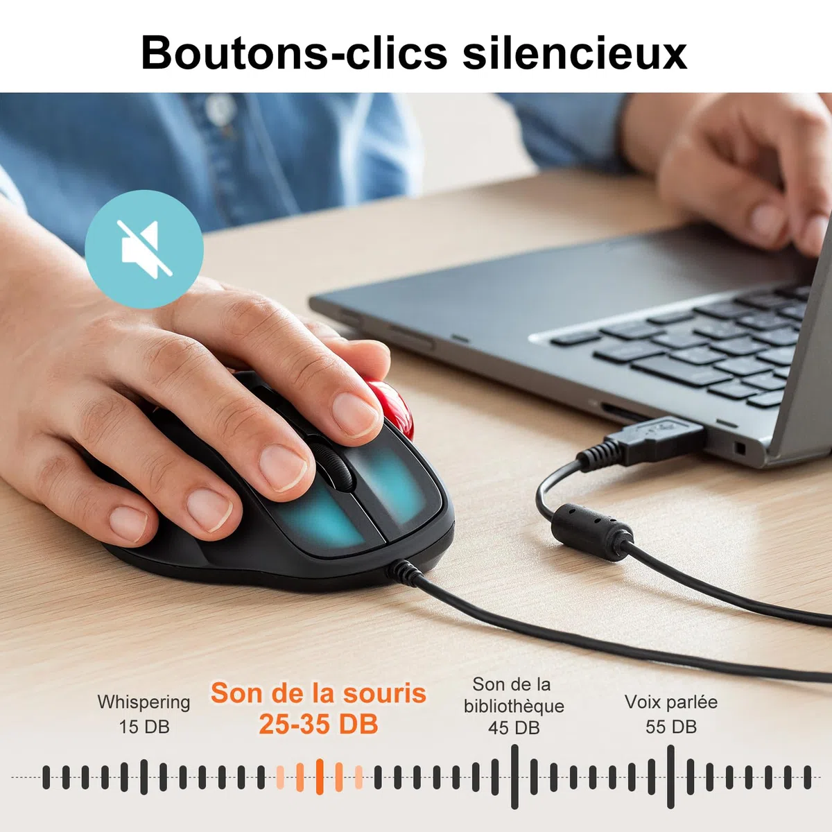 SANWA Souris Trackball Filaire, Ergonomique Souris avec Câble USB, Clic Silencieux, 600-1600 DPI, Interface Type A et Type C, Contrôle Pouce, Compatible avec Mac, Laptop, Ordinateur, Windows, Noir