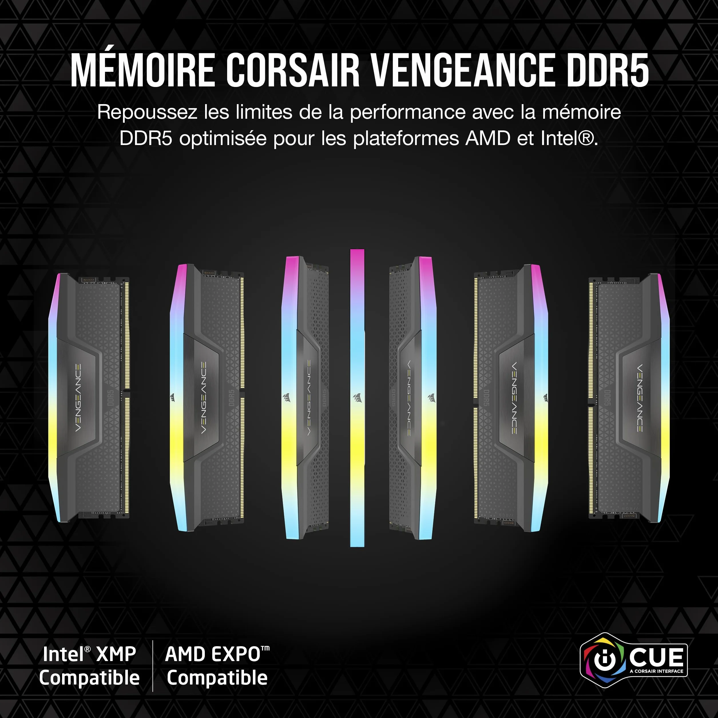 CORSAIR Vengeance RGB DDR5 RAM 32Go (2x16Go) Jusqu'à 6000MHz CL30 AMD Expo Intel XMP 3.0 Mémoire d'Ordinateur – Gris (CMH32GX5M2B6000Z30K)