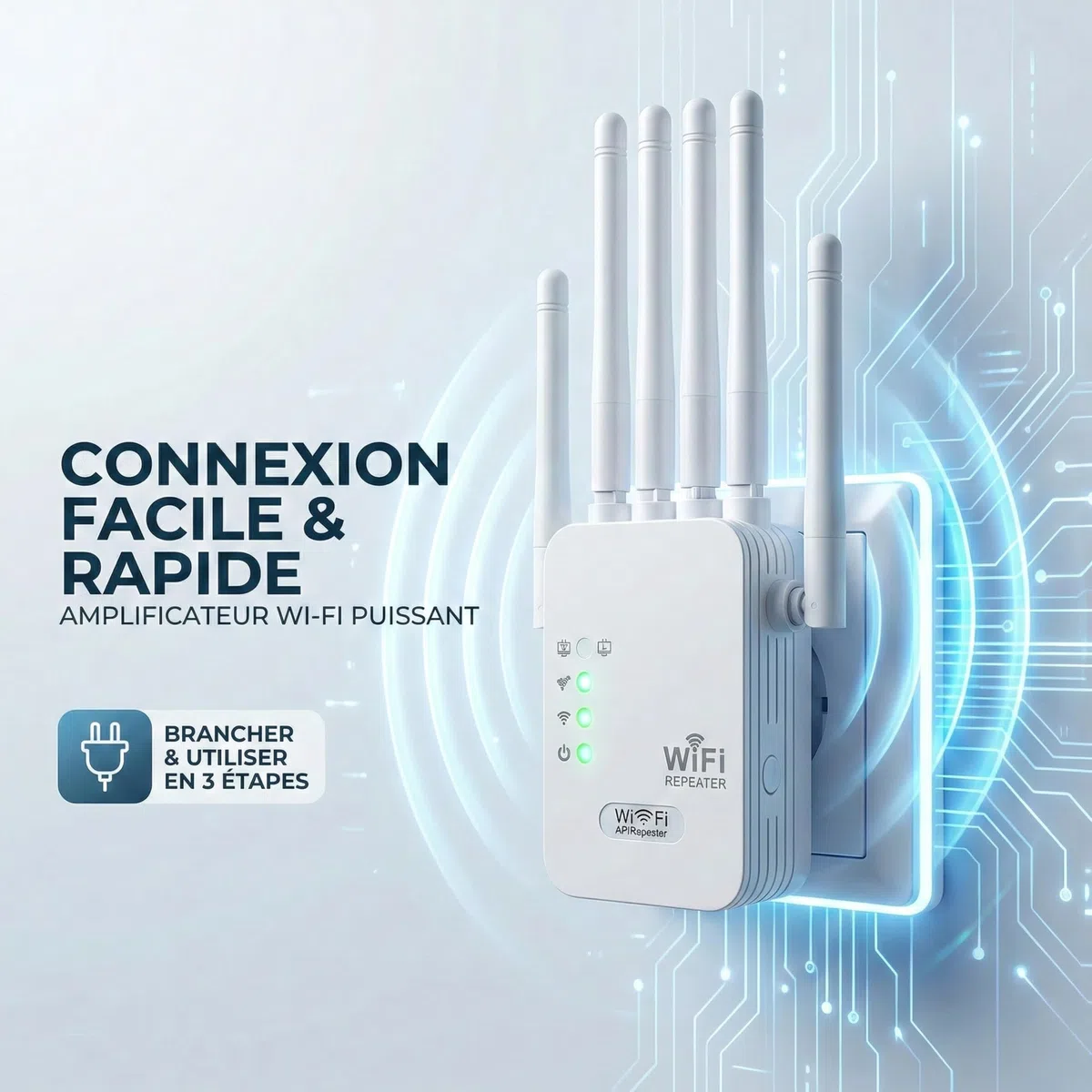 Repeteur WiFi Puissant Amplificateur WiFi de dernière Technologie avec 6 2 Ports LAN antennes Couvrant Une superficie de1000 m²,Mur épais Compatible pour la Maison et Le Bureau