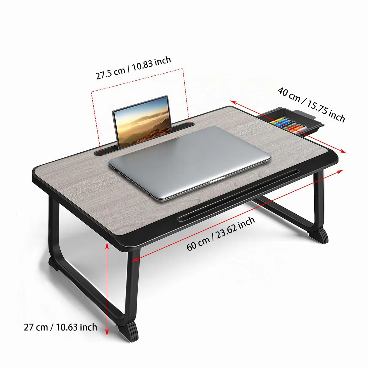Planche de lit, Table de lit avec tiroir, pour Ordinateur, Lecture, Écriture, Repas et Regarder des Films sur Le Lit, Canapé ou au Sol, Bureau et Maison (Grey)