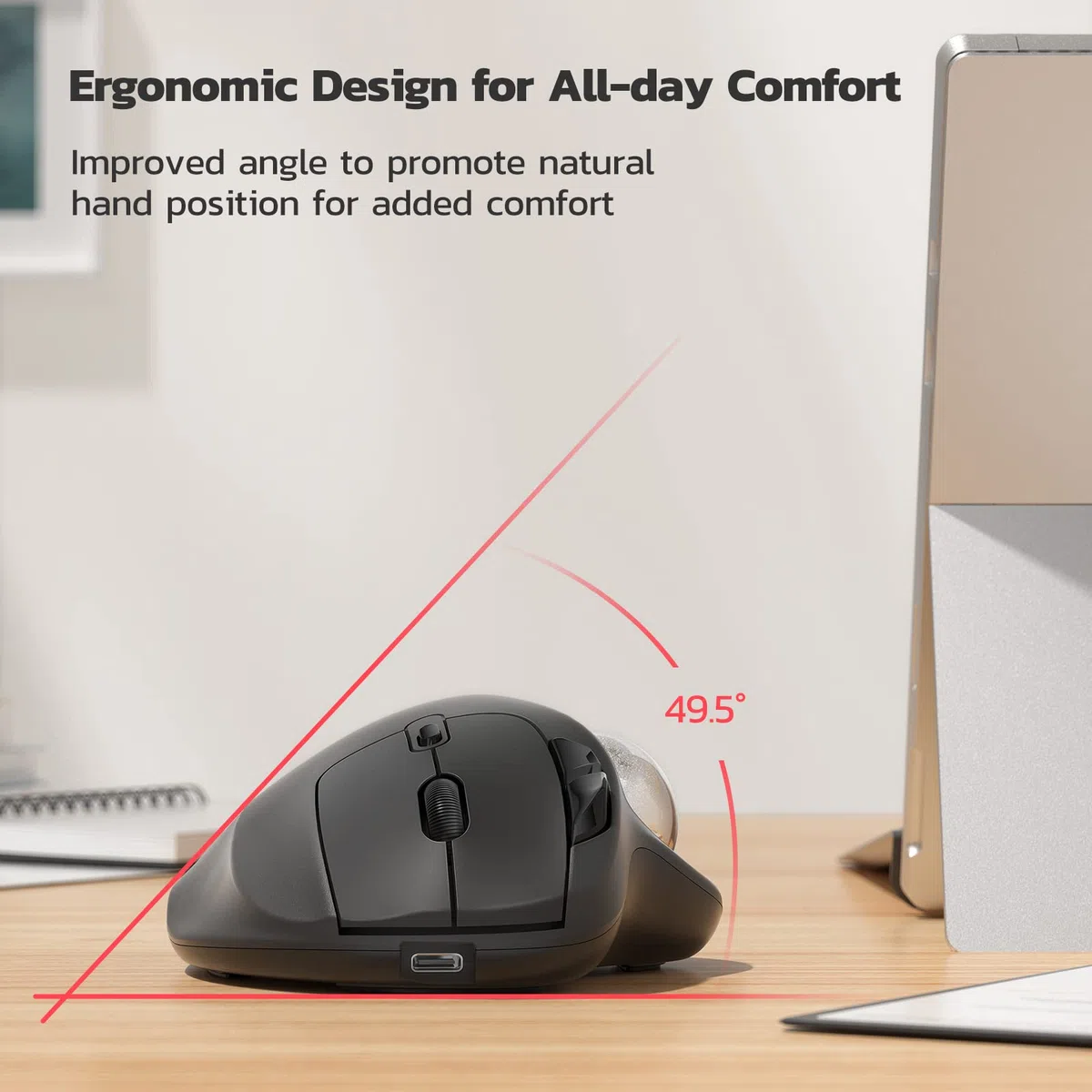 Nulea Trackball ergonomique rechargeable M501 – Commande par le pouce, précise, 3 appareils (Bluetooth/USB), compatible avec PC, ordinateur portable, Mac, Windows (Argent vif)