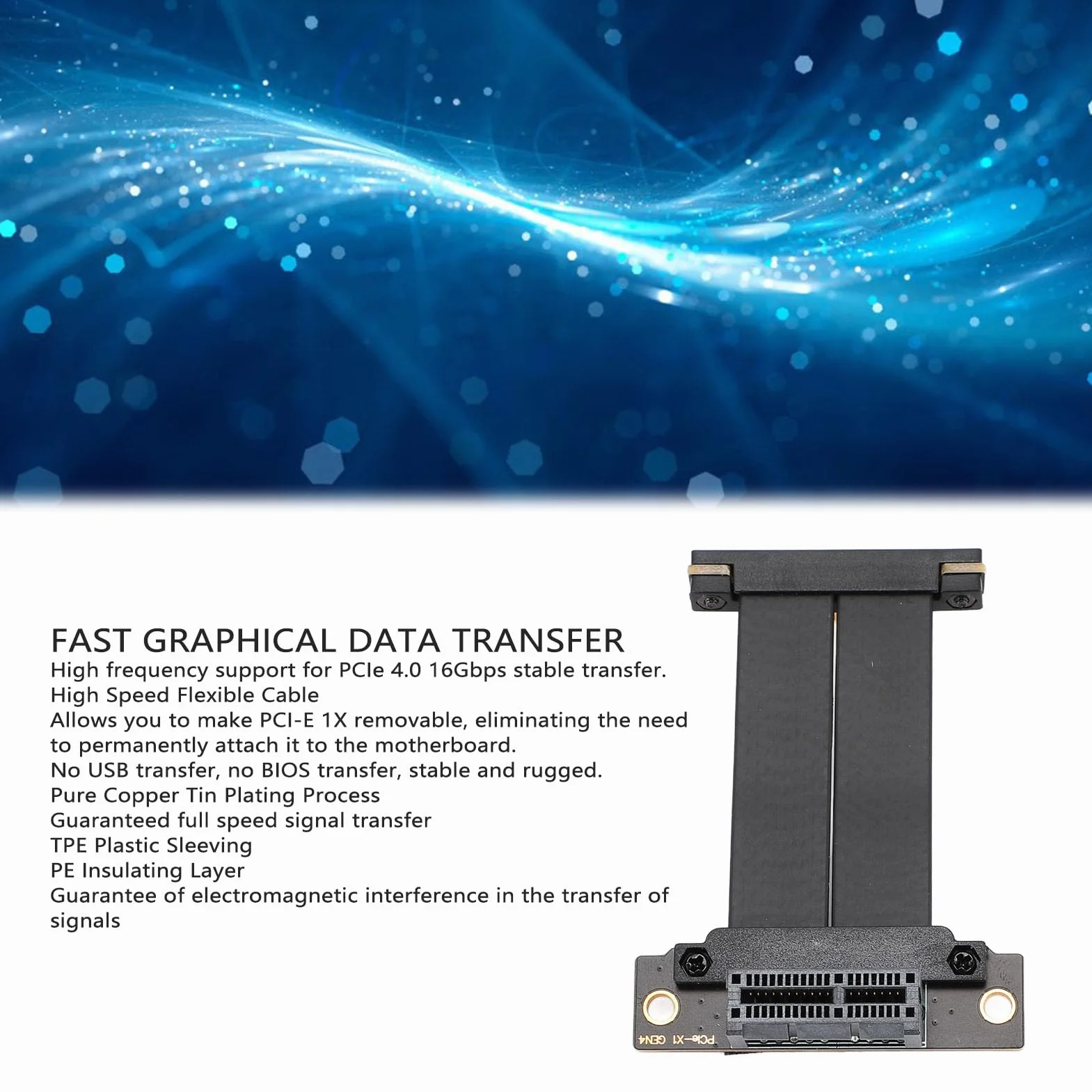 PCIe 4.0 X1 Extension Cable Riser Kabel Dual 90 Degrés Câble de Colonne Vertulaire du GPU à Angle Droit pour M.2, WiFi, Firewire, USB, Sound Cards (5 cm)