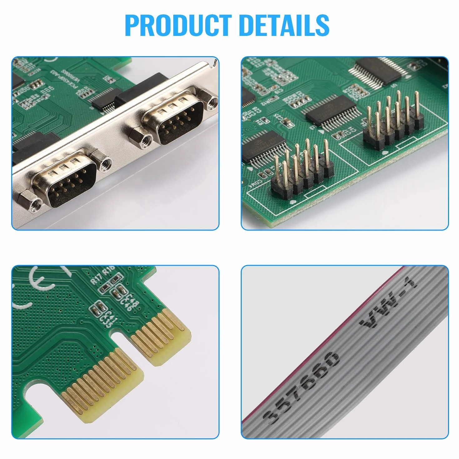 Carte d'extension PCI-Express 1X vers 4 Ports série - Adaptateur 4X DB9 RS232 COM Port pour Réseaux Série et Terminaux POS