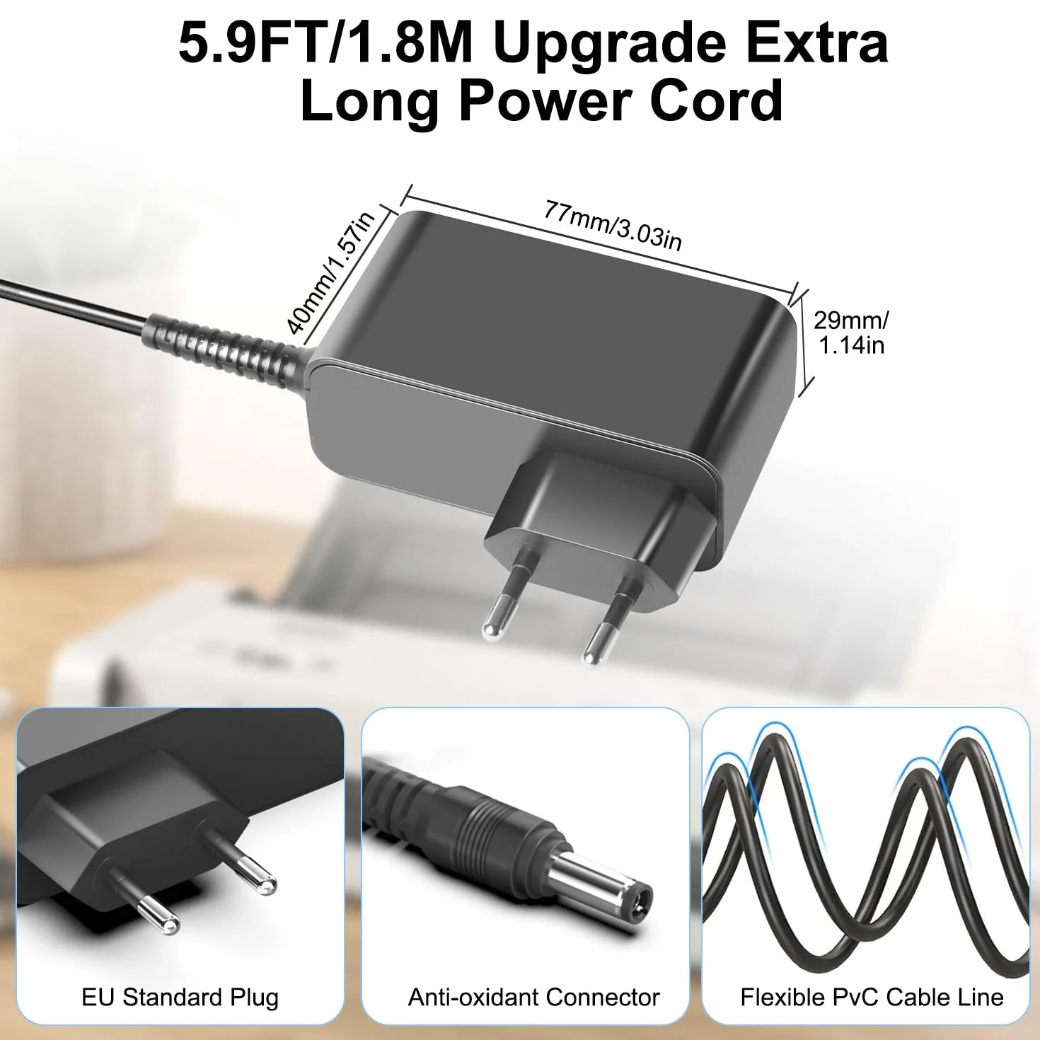 KFD Adaptateur secteur chargeur pour Brother ADS-1800W ADS-1300 ADS-1190 ADS-1200 ADS-1250W ADS-1700W ADS-1300 ADS-1350W scanner de documents Epson Workforce ES-200 ES-300W ES-300WR A491H 11B24 1201