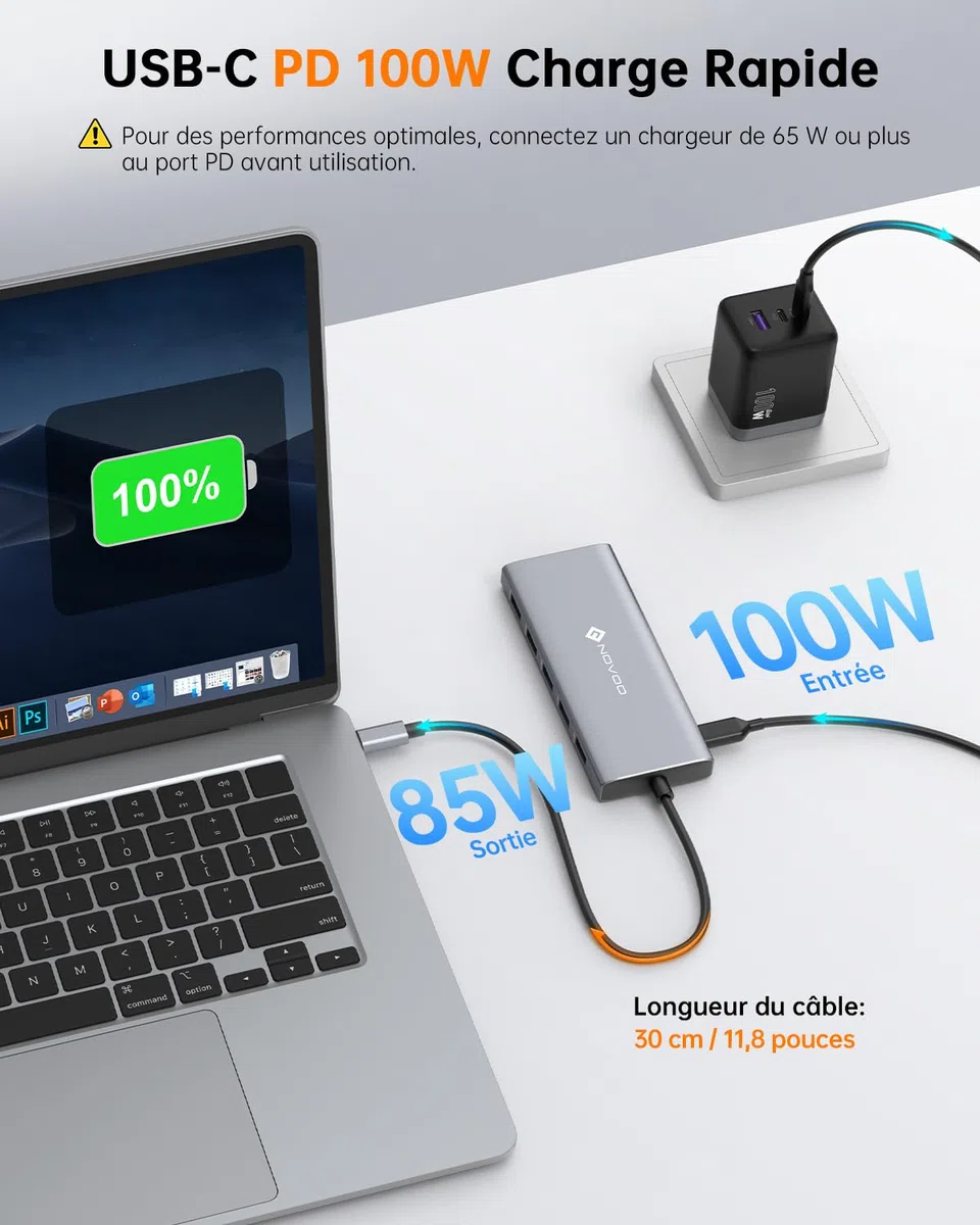 NOVOO Docking Station d'accueil USB C 12-en-1, Docking Station USB C, 2 HDMI, VGA, 5 USB Ports, 100W PD, Lecteur SD/TF, Compatible MacBook/Dell/HP/Surface