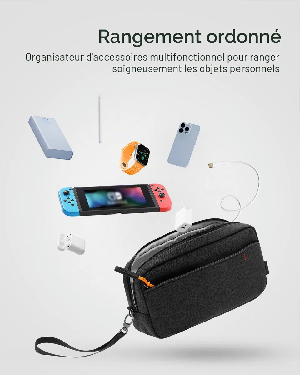 Inateck Sac de Rangement Câbles,Sac de Voyage Organisateur résistant aux éclaboussures, Pochette pour Accessoires électroniques, Compatible avec la Souris,Les câbles,l'alimentation Mobile, la clé USB