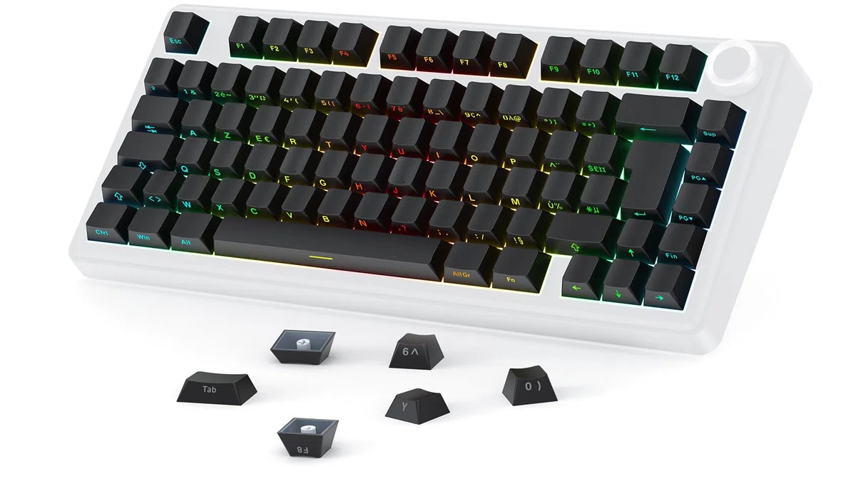 OMOTON Capuchons de Touches en Français, Cherry Profil 127 Touches PBT avec extracteur de Touches, Gravur Latéral pour MX Switch 61/68/84/87/96/108 ANSI/ISO-FR Layout claviers mécaniques - Noir