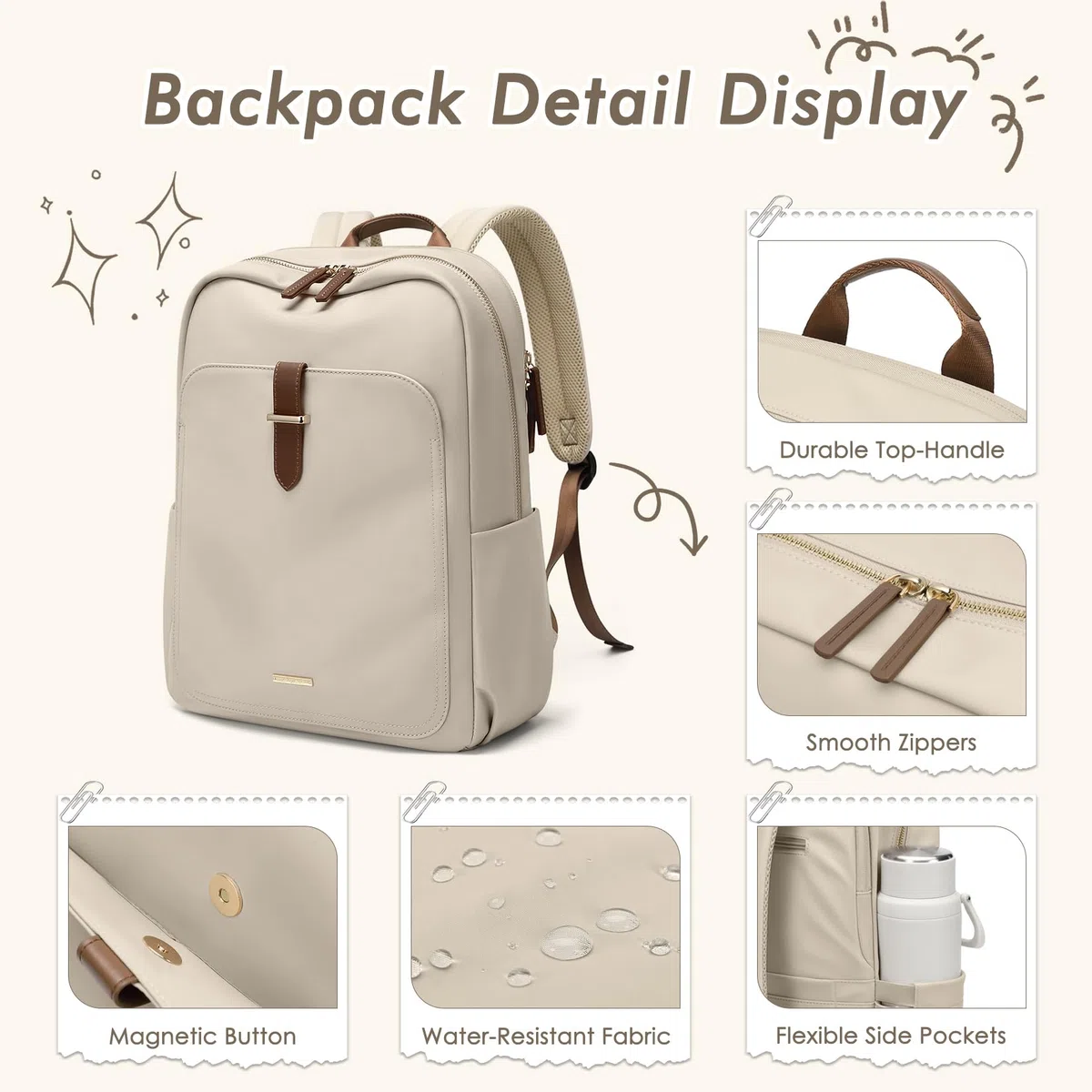 Sac à dos pour ordinateur portable pour femme, sac à dos de travail décontracté, sac à dos de voyage