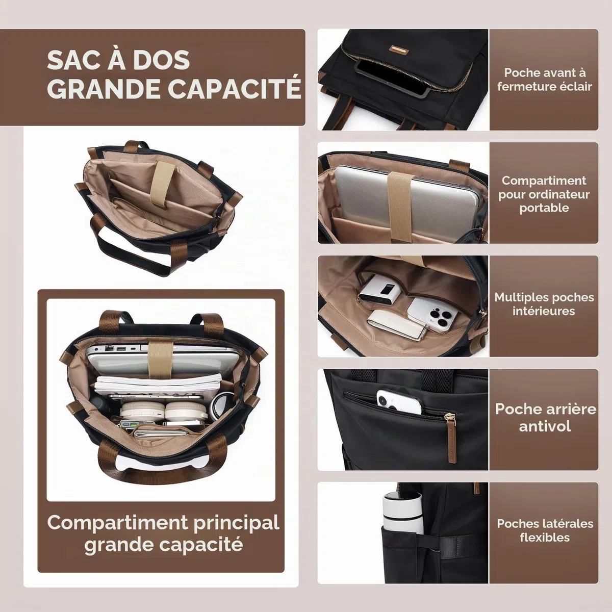 GOLF SUPAGS Sac à dos Convertible pour Ordinateur Portable pour Femmes Sac de Voyage Décontracté Notebook pour Travail Collège Voyage Loisirs