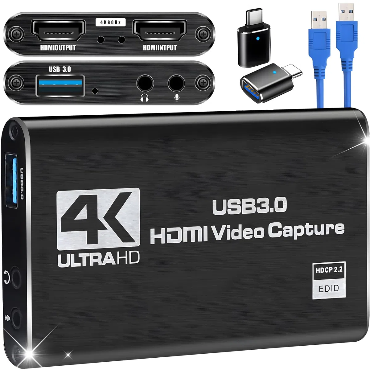Carte de capture vidéo HDMI Azuxreza pour commutateur, 4K pour le streaming avec USB 3.0 et 2K 30 FPS Game Capture pour Nintendo Switch/PS5/Xbox/PS4/Steam Deck