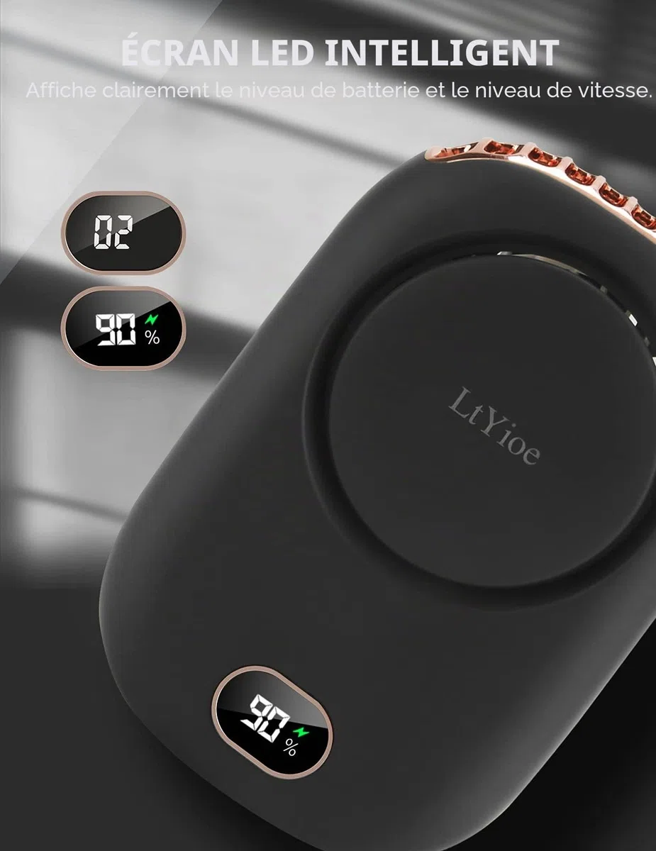 LtYioe Mini ventilateur portable USB avec 3 vitesses réglables, multifonctionnel, batterie rechargeable et écran LED pour voyages, maison, extérieur, bureau (noir)