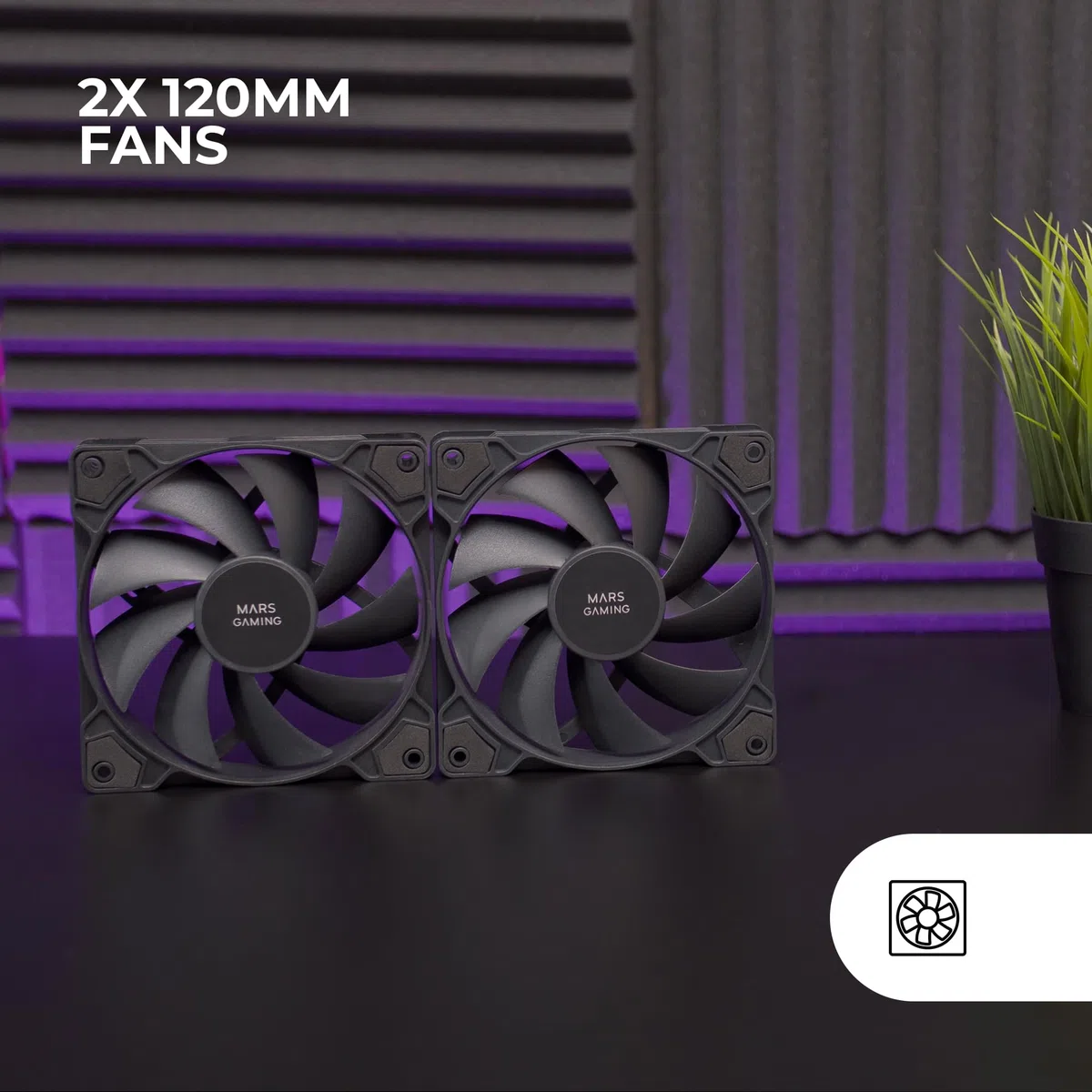 Mars Gaming MF-PWMX2 Noir, Kit 2 Ventilateurs 120mm, Ultra-silencieux FDB 12dB, Système Anti-vibration, Système PWM