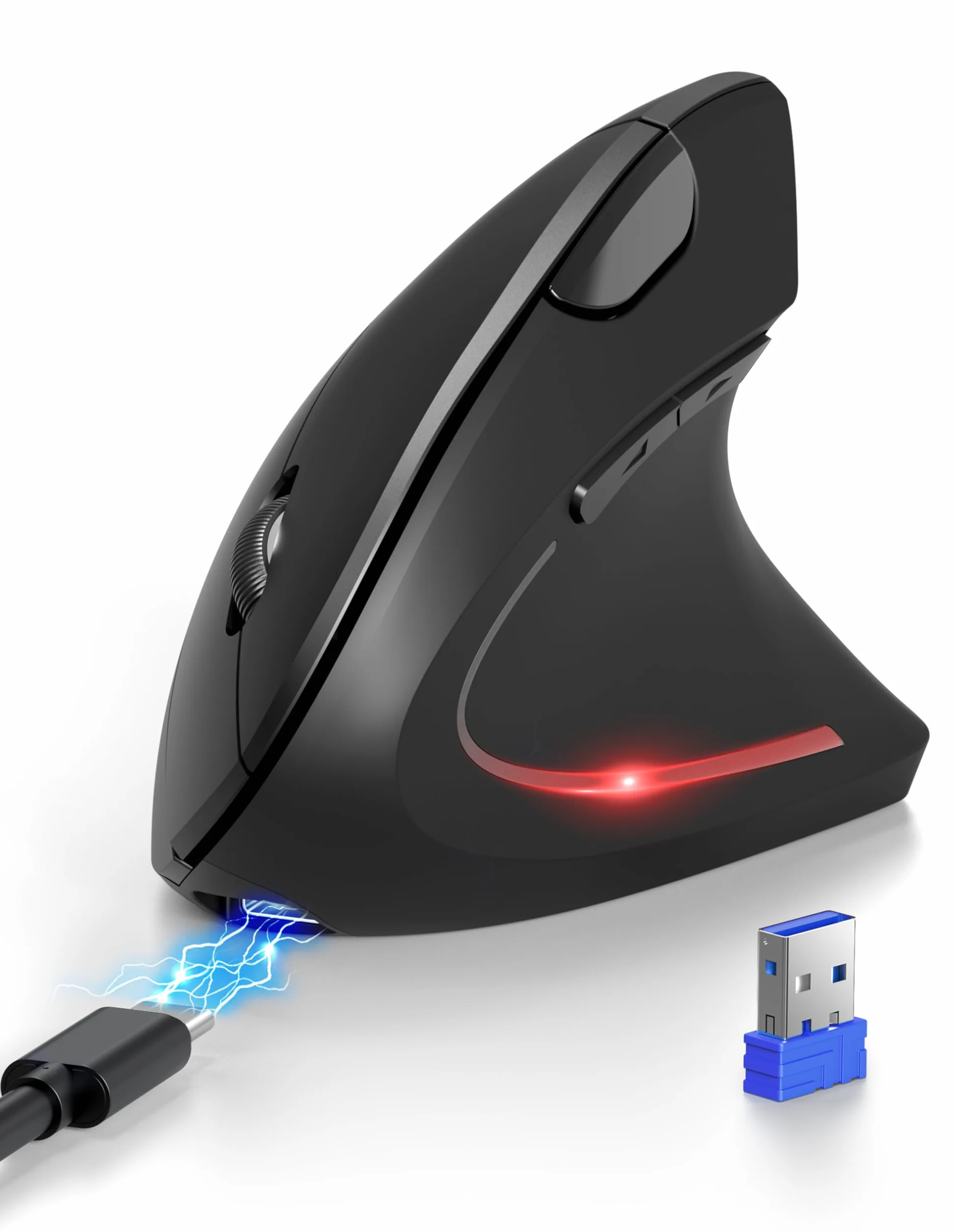 TECKNET Souris Ergonomique sans Fil Rechargeable, Souris Verticale Bluetooth 3 Modes (BT5.0/3.0+2.4G) 4800 DPI Réglable, 6 Boutons, Souris Silencieuse pour Ordinateurs, Portables, Mac, PC, Windows