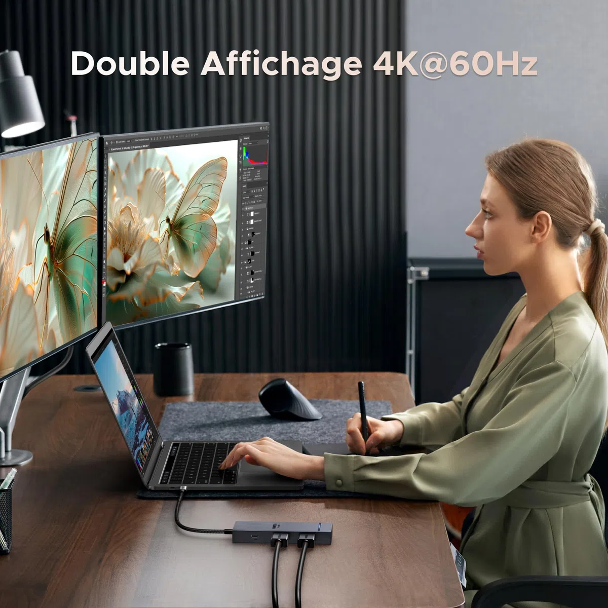UGREEN Revodok Pro 207 Docking Station Hub USB C Dual HDMI 4K 60Hz PD 100W 7 en 1 Station Accueil Adaptateur Multiports USB 2A2C 10Gbps Extension 2 Écrans pour Windows MacOS