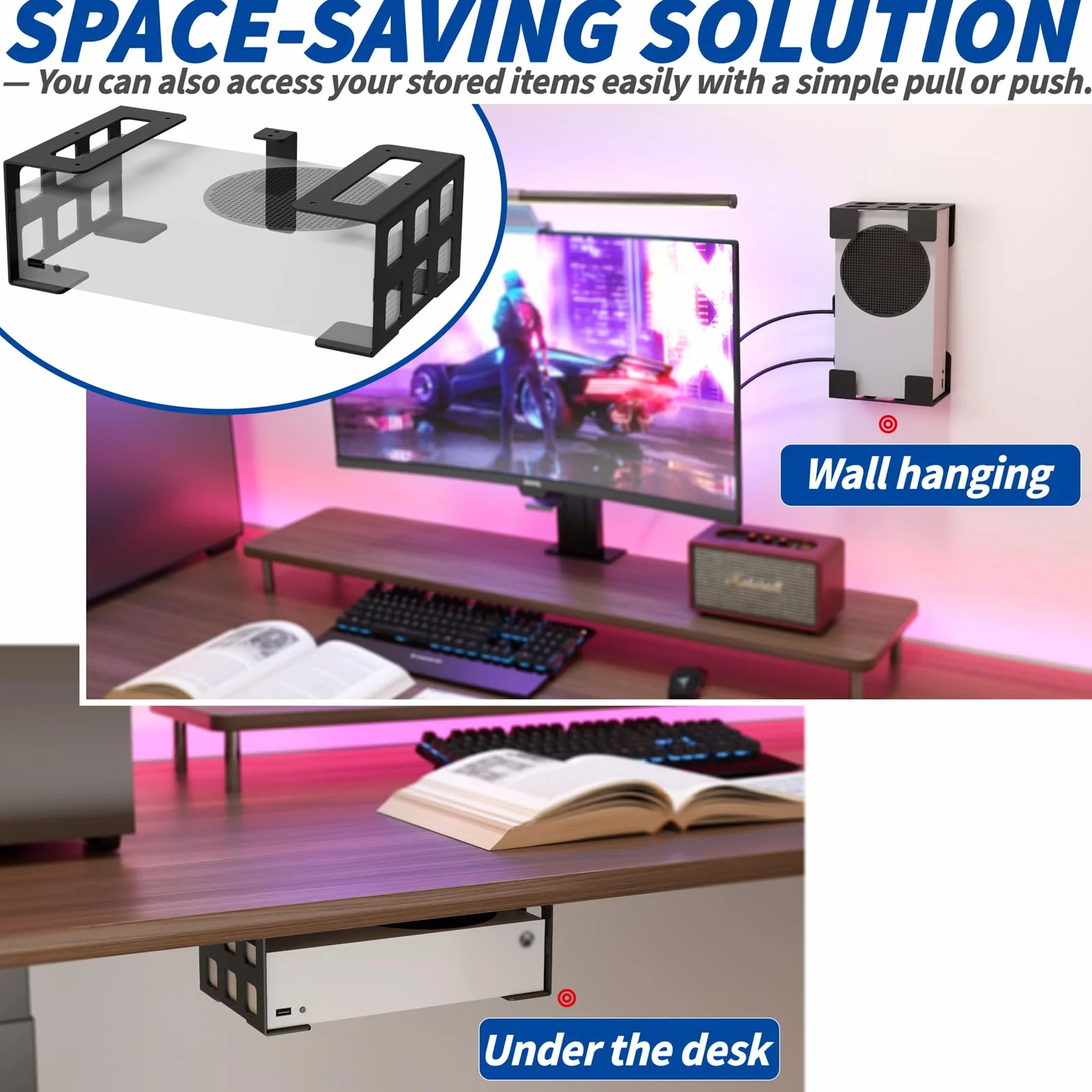 sciuU Support Mural/sous-Bureau/Plafond Universel – pour Appareils Épaisseur < 9cm – Acier INOX – Compatible avec Xbox Series S, PS5 Pro, Projecteur, Mini PC, Box TV, Routeur, Ordinateur Portable