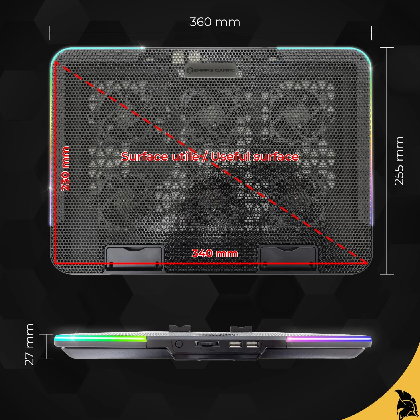EMPIRE GAMING - Guardian C600 Refroidisseur PC Ordinateur Portable 12’’ à 15,6’’ - 6 Ventilateurs - Molette de Vitesse - 7 Modes RGB - 5 Hauteurs Réglables – Support Amovible