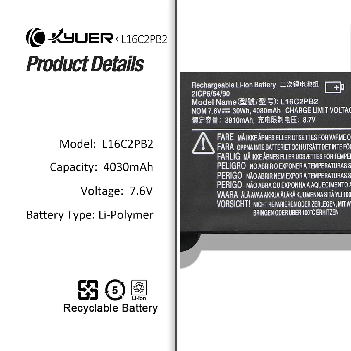 L16M2PB2 L16C2PB1 L16L2PB3 Batterie pour Lenovo IdeaPad 320 14IKB 14AST 14IAP 14ISK 15IKB 15ISK 15IAP 17IKB 17ABR 17AST 17ISK V15 ADA IGL IIL IKB IWL V320-17IKB 520-15IKB L16M2PB1 L17L2PF1 L16L2PB2