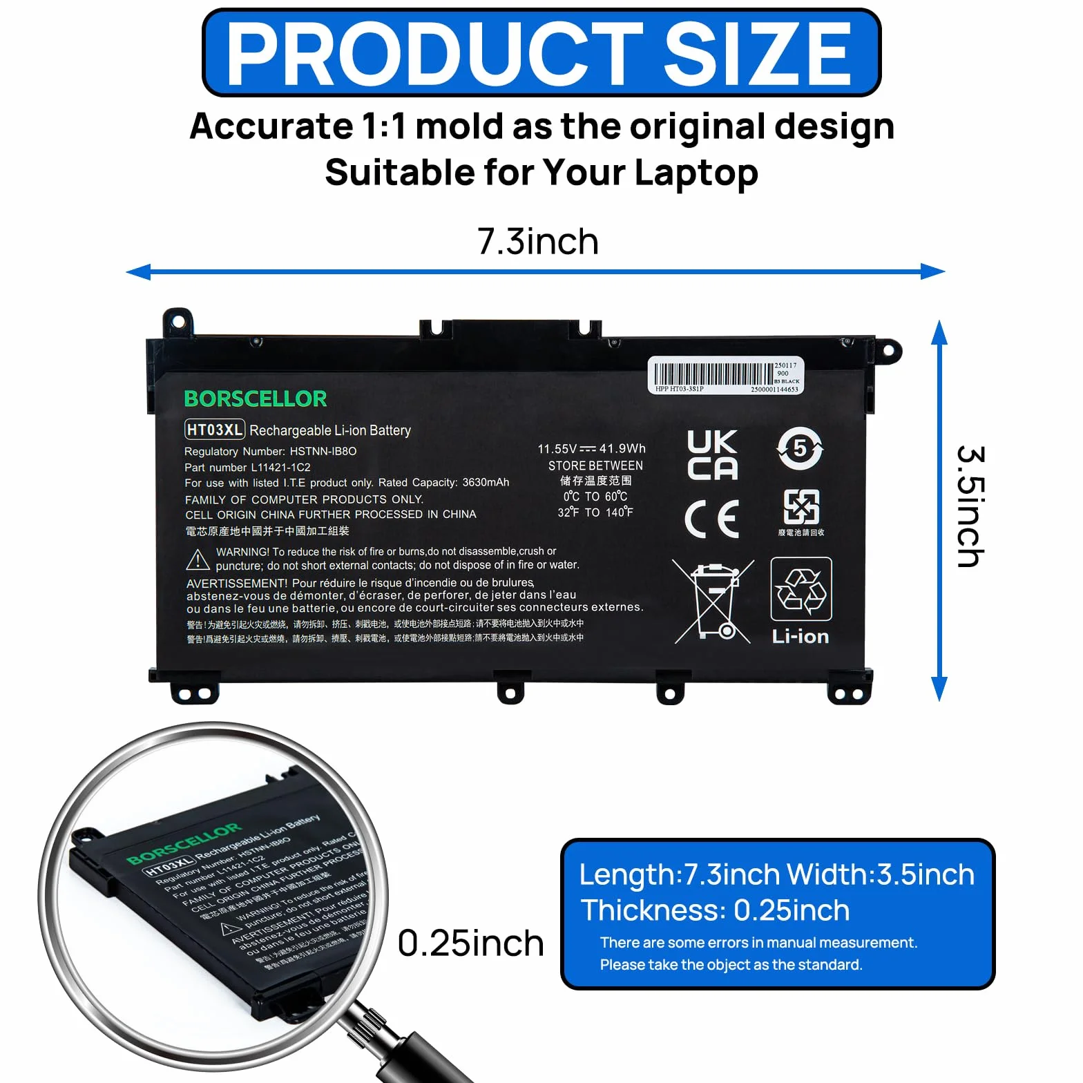 HT03XL L11119-855 Batterie pour ordinateur portable HP Pavilion 14-CE 14-CF 14-CK 14-CM 14-DH 14-DK 14-DF 14-MA 14Q-CS 14Q-CY 15-CS 15-DQ 15-DA 15-DB 15-CW 17-BY 17-CA 240 245 250 255 G7