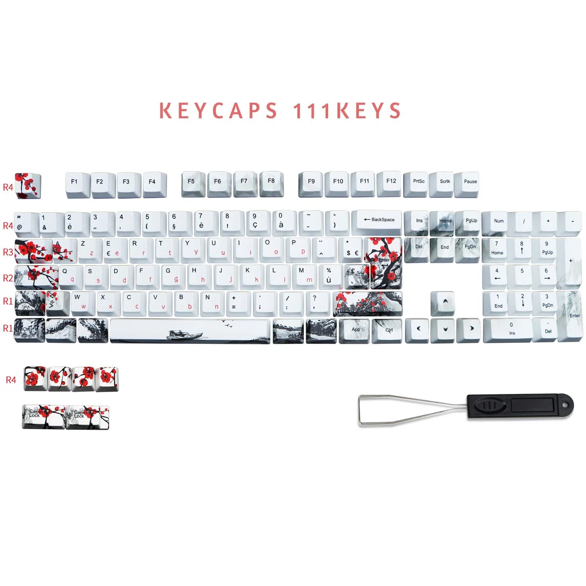 MOLGRIA Lot de capuchons de touches PBT personnalisé 62, 105, 109 pour clavier Gateron Kailh Cherry MX Switch ISO (fleur de prune), avec extracteur