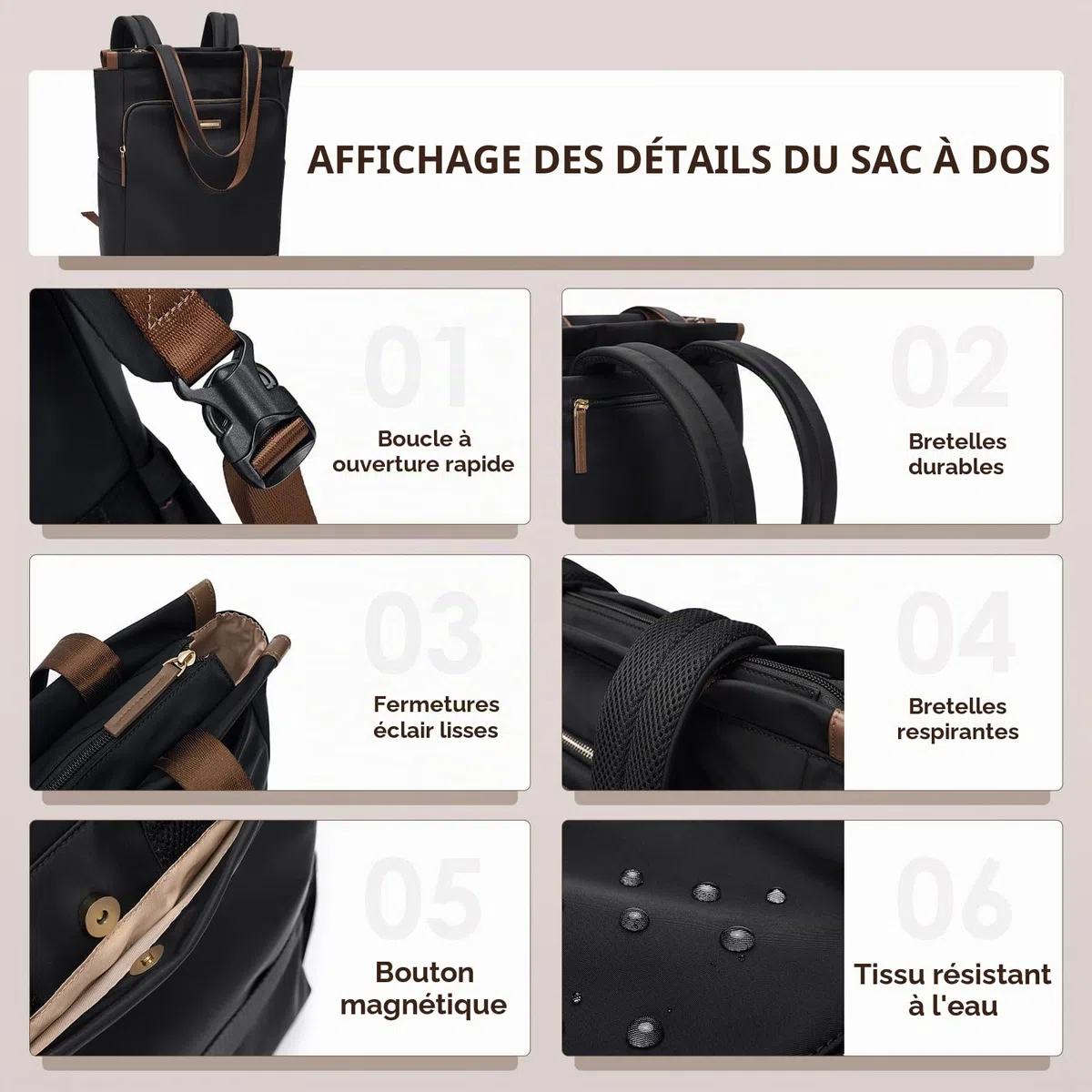 GOLF SUPAGS Sac à dos Convertible pour Ordinateur Portable pour Femmes Sac de Voyage Décontracté Notebook pour Travail Collège Voyage Loisirs
