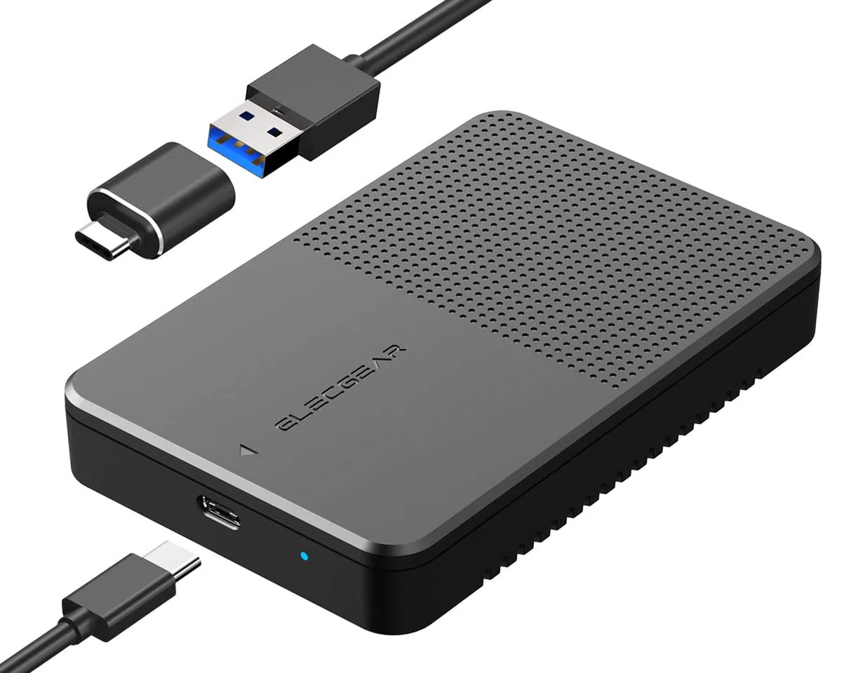 ElecGear USB C 3.1 Gen2 Boîtier Externe pour Disque Dur 2.5'' Pouces de 7mm à 15mm, Adaptateur Case Caddy pour SATA Hard Drive SSD et HDD, Type-A Câble avec USB Type-C Convertisseur